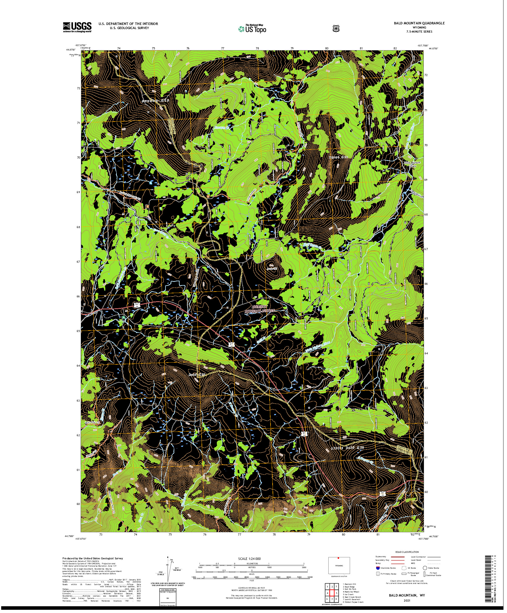 USGS US TOPO 7.5-MINUTE MAP FOR BALD MOUNTAIN, WY 2021