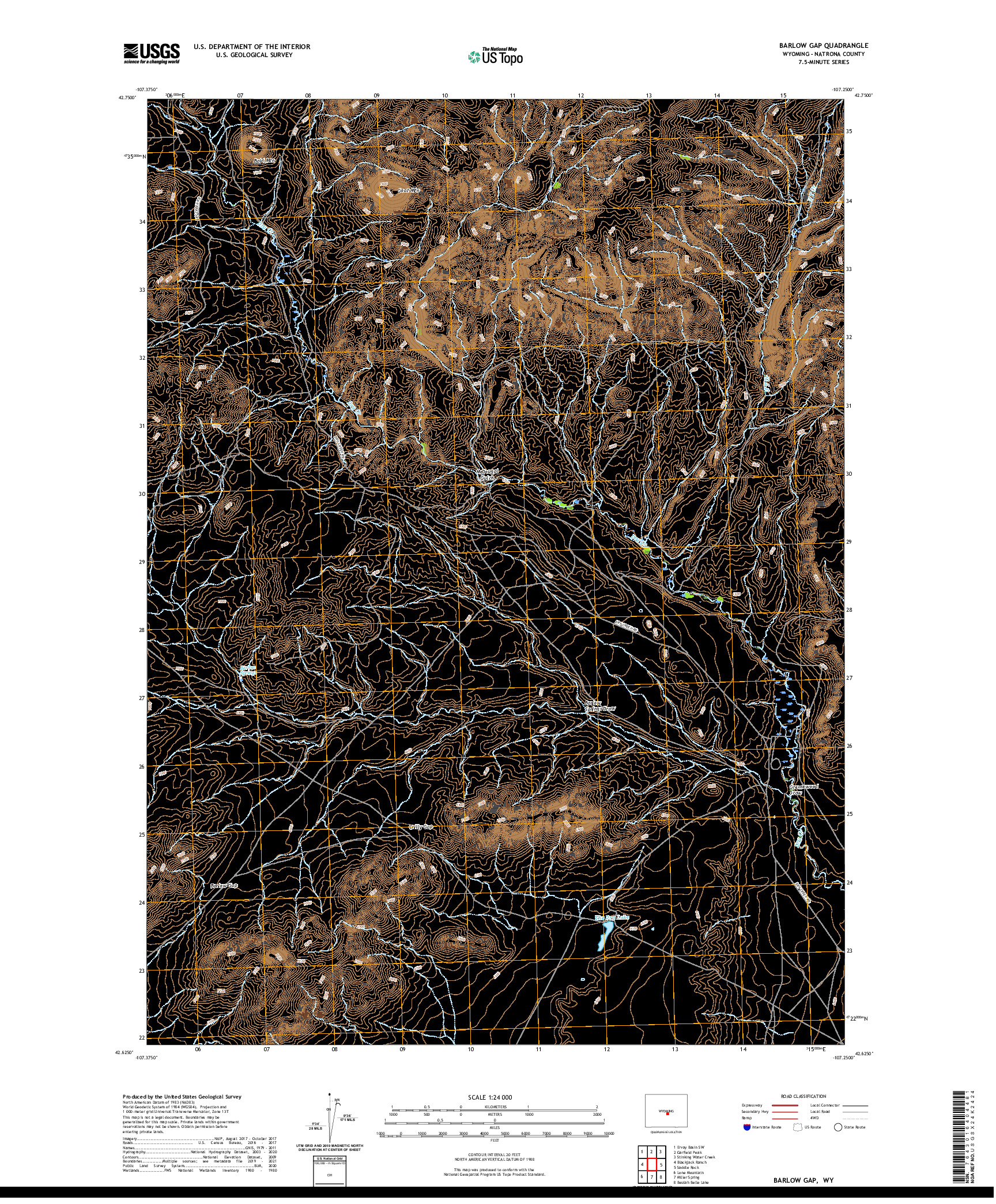 USGS US TOPO 7.5-MINUTE MAP FOR BARLOW GAP, WY 2021