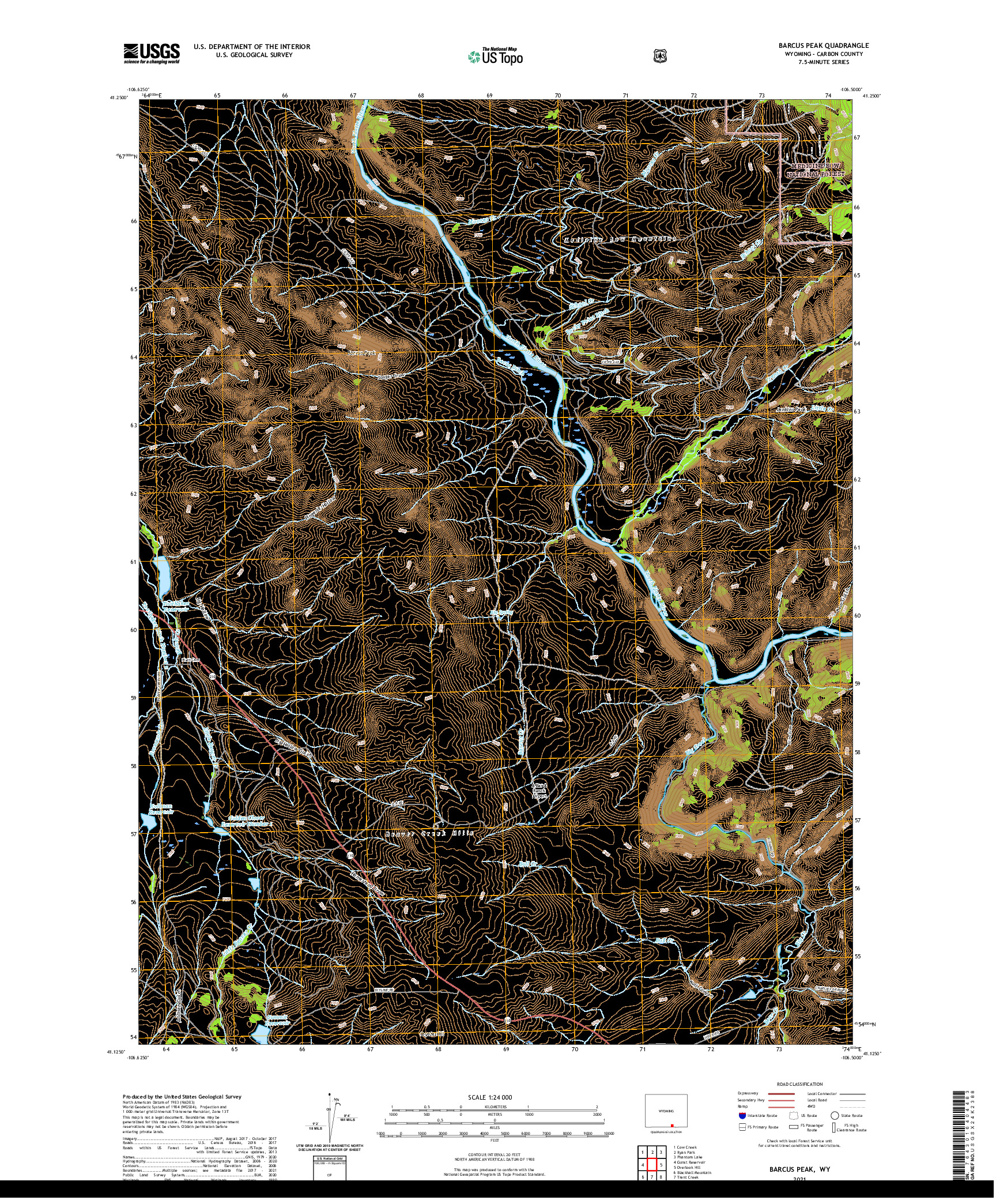 USGS US TOPO 7.5-MINUTE MAP FOR BARCUS PEAK, WY 2021