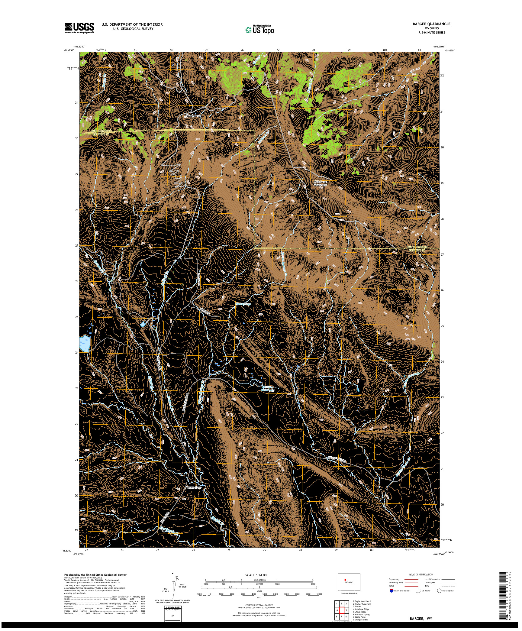 USGS US TOPO 7.5-MINUTE MAP FOR BARGEE, WY 2021