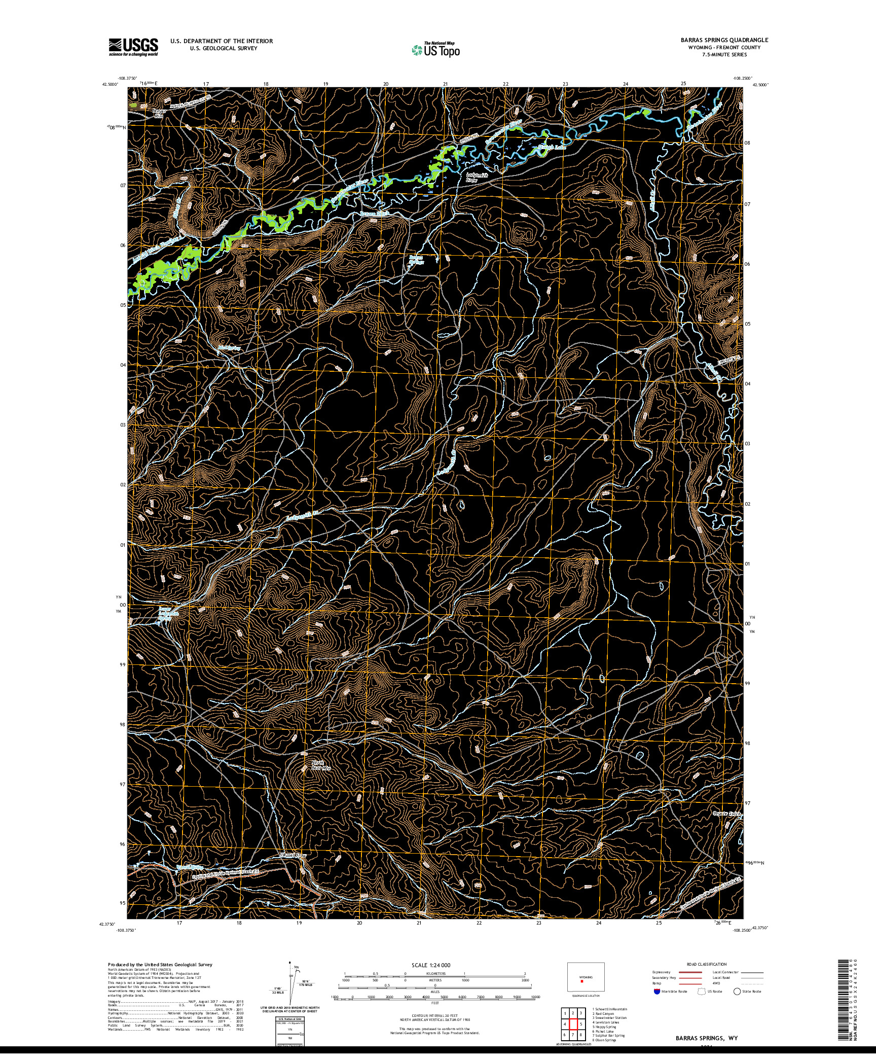 USGS US TOPO 7.5-MINUTE MAP FOR BARRAS SPRINGS, WY 2021