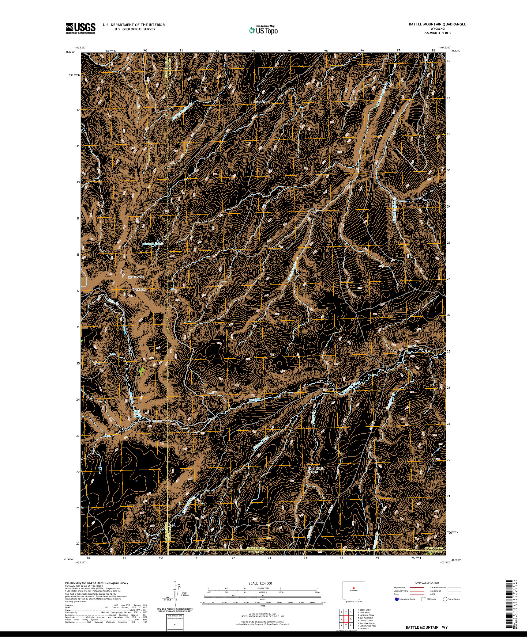 USGS US TOPO 7.5-MINUTE MAP FOR BATTLE MOUNTAIN, WY 2021