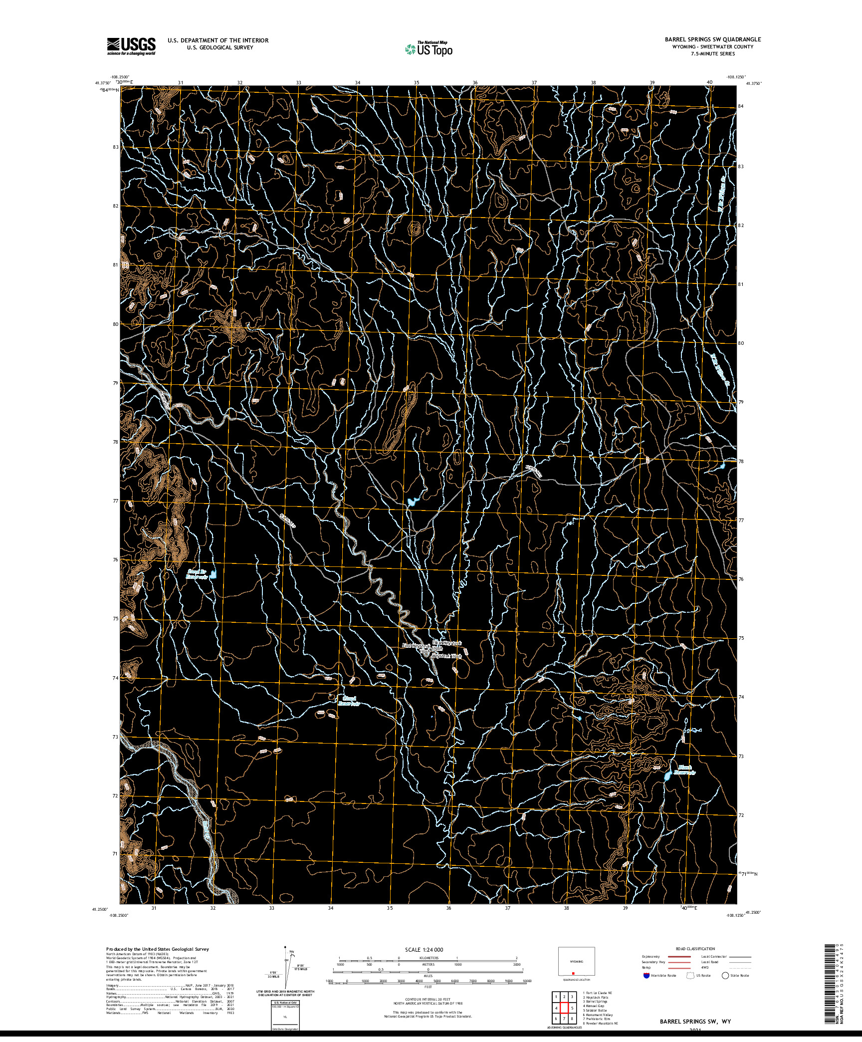 USGS US TOPO 7.5-MINUTE MAP FOR BARREL SPRINGS SW, WY 2021