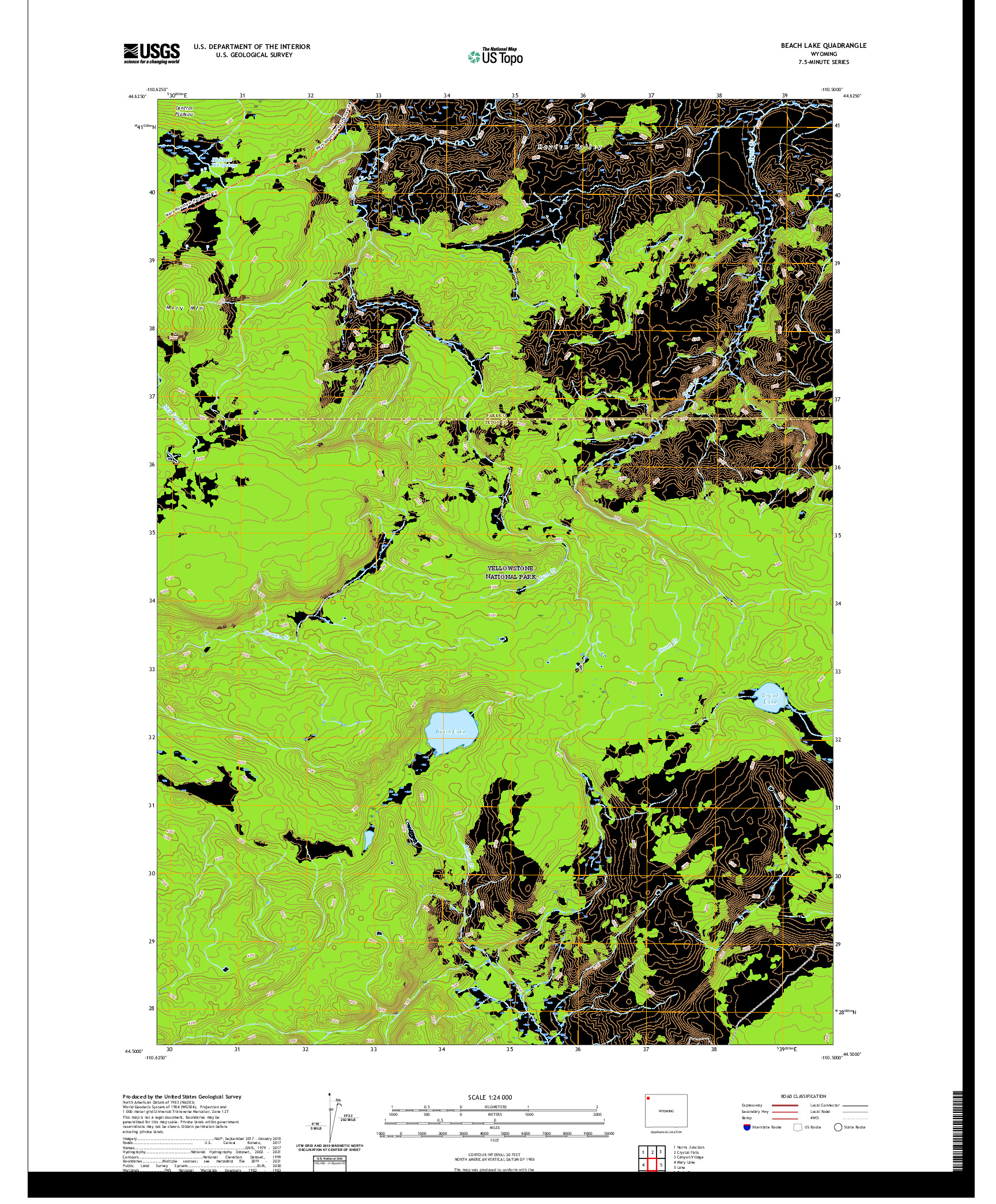 USGS US TOPO 7.5-MINUTE MAP FOR BEACH LAKE, WY 2021