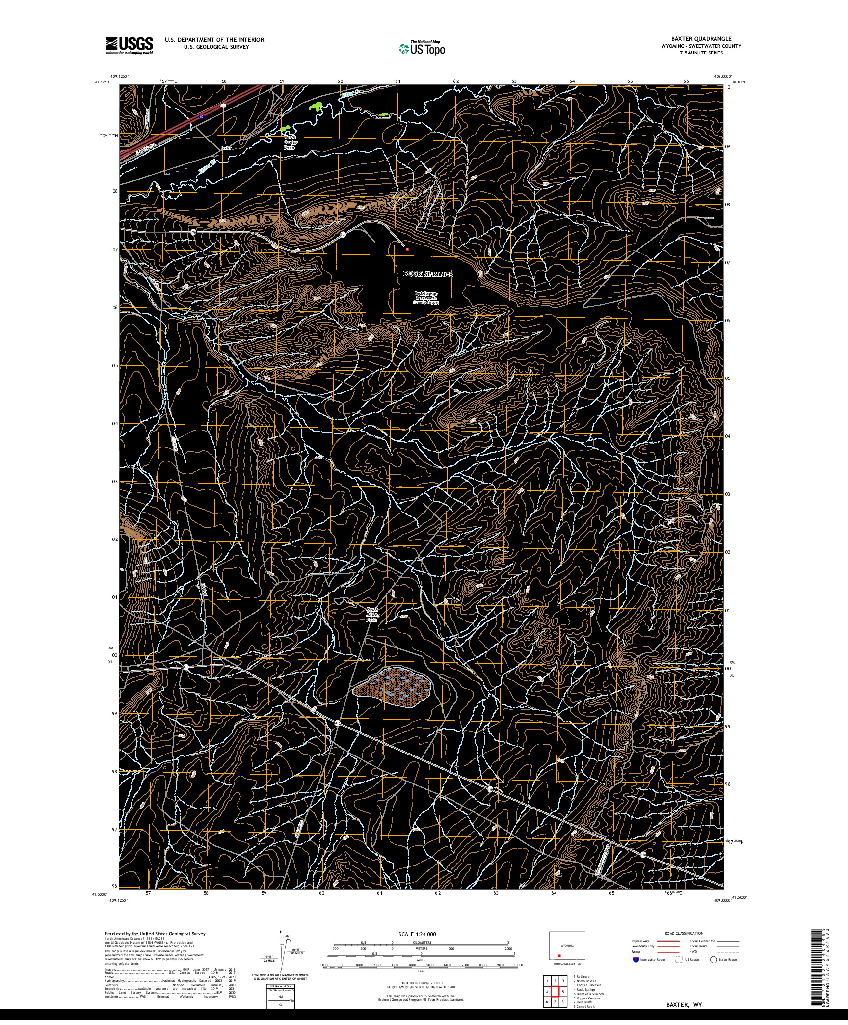 USGS US TOPO 7.5-MINUTE MAP FOR BAXTER, WY 2021