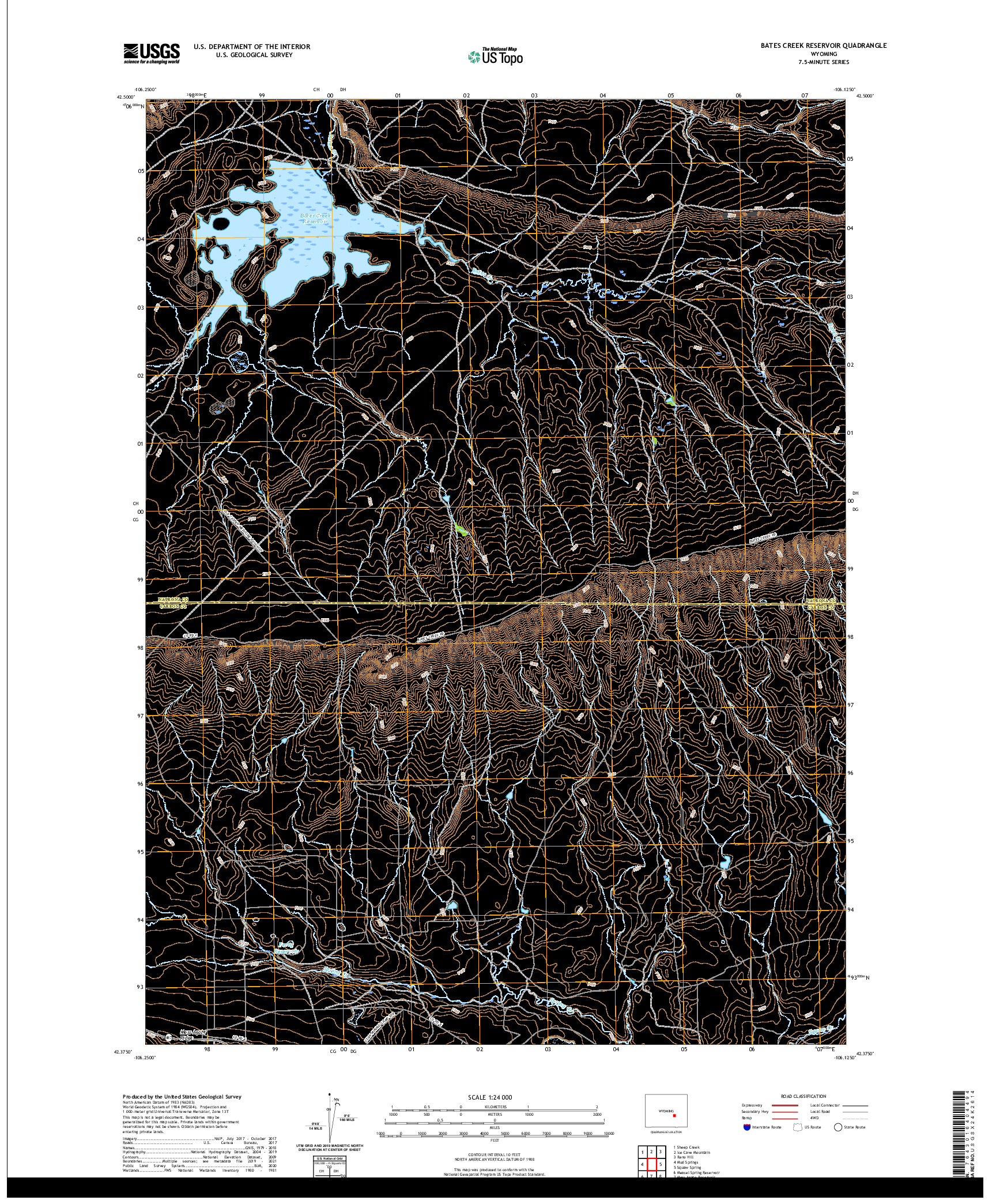 USGS US TOPO 7.5-MINUTE MAP FOR BATES CREEK RESERVOIR, WY 2021