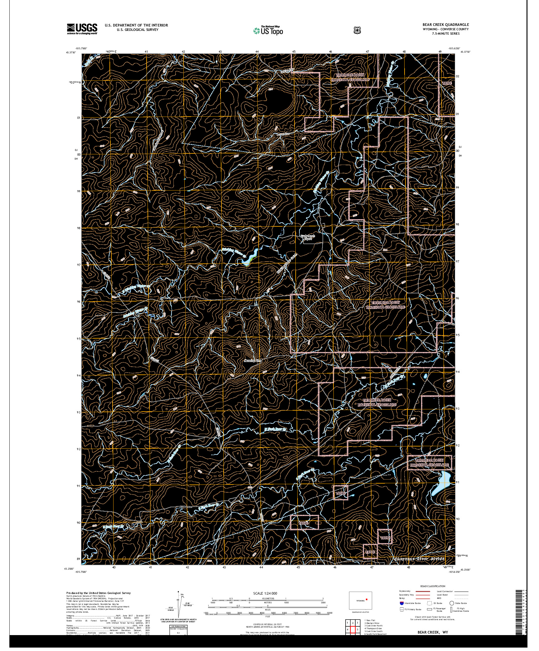 USGS US TOPO 7.5-MINUTE MAP FOR BEAR CREEK, WY 2021