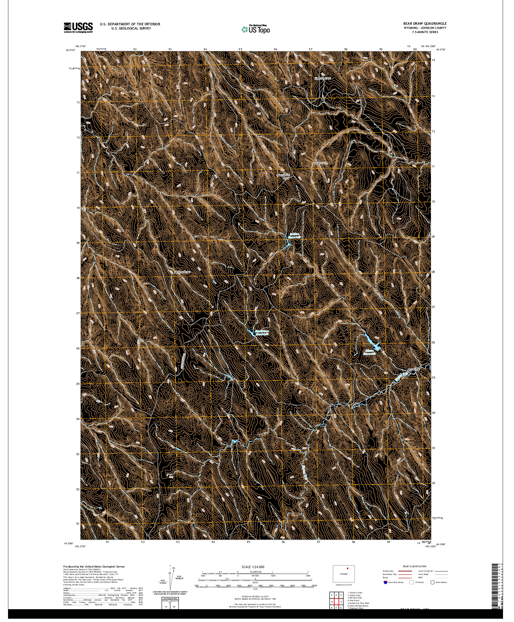 USGS US TOPO 7.5-MINUTE MAP FOR BEAR DRAW, WY 2021