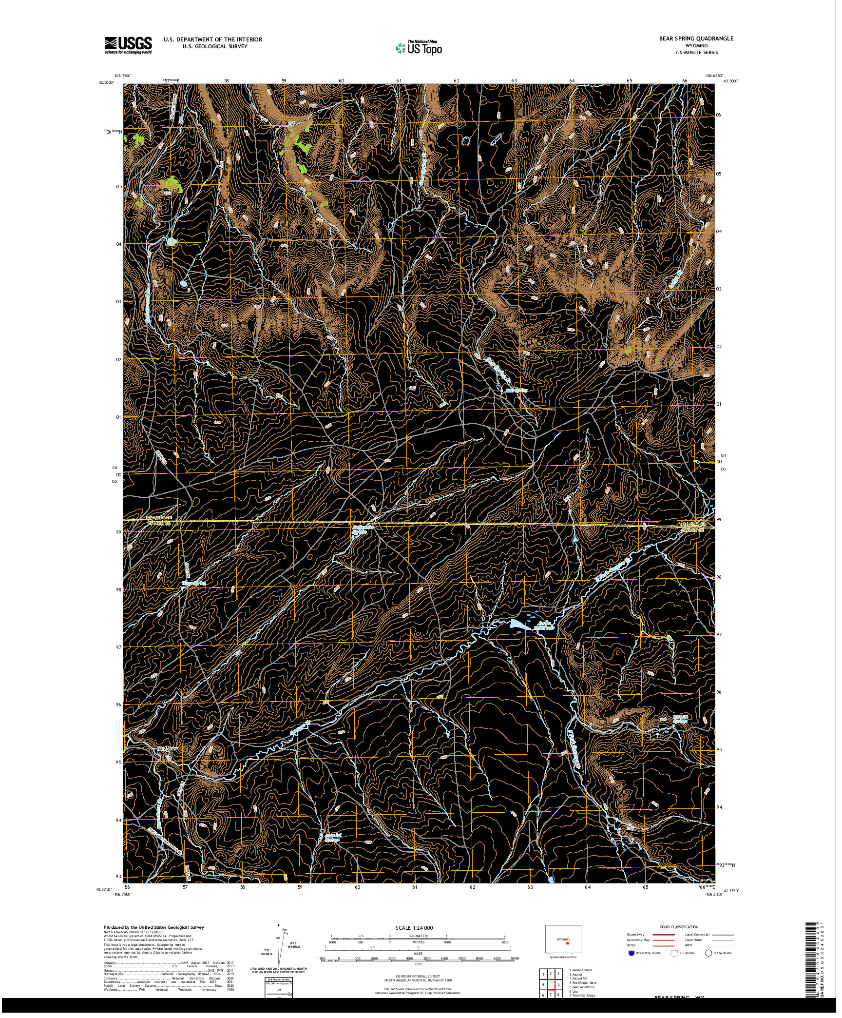 USGS US TOPO 7.5-MINUTE MAP FOR BEAR SPRING, WY 2021