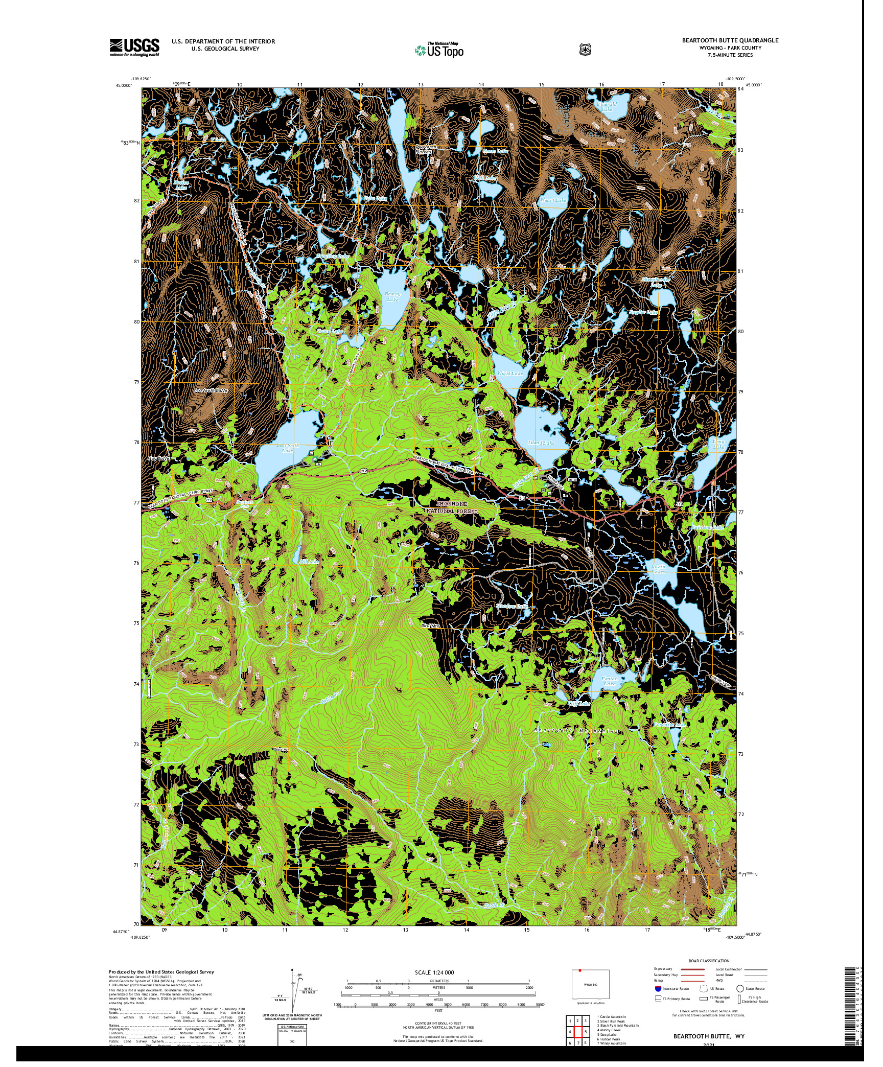 USGS US TOPO 7.5-MINUTE MAP FOR BEARTOOTH BUTTE, WY 2021