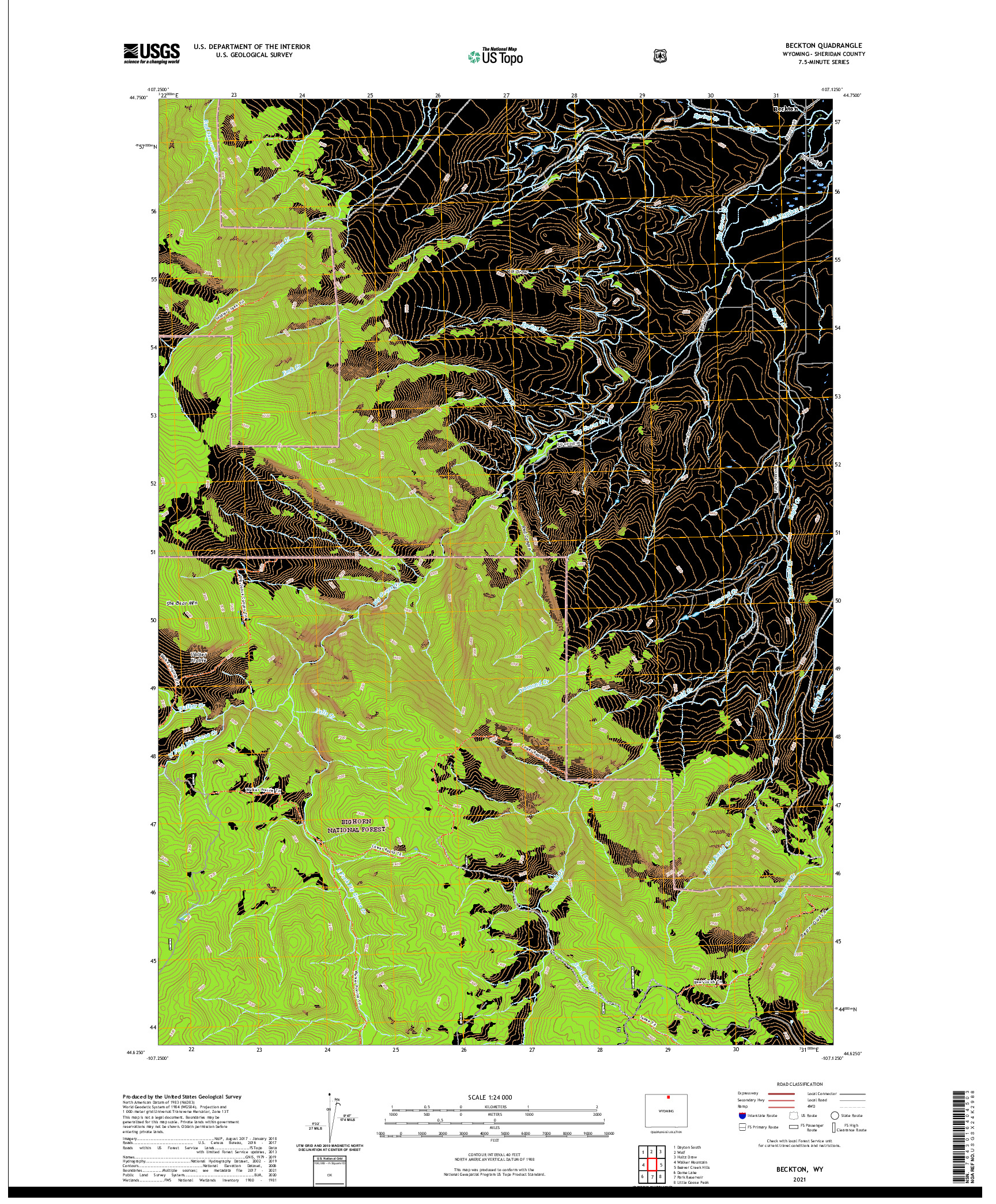USGS US TOPO 7.5-MINUTE MAP FOR BECKTON, WY 2021