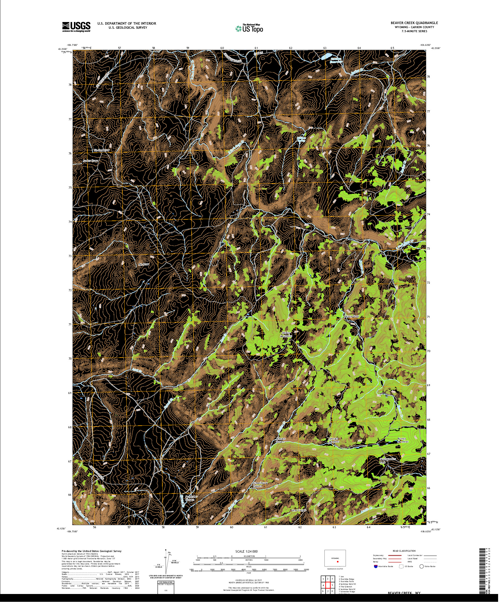 USGS US TOPO 7.5-MINUTE MAP FOR BEAVER CREEK, WY 2021