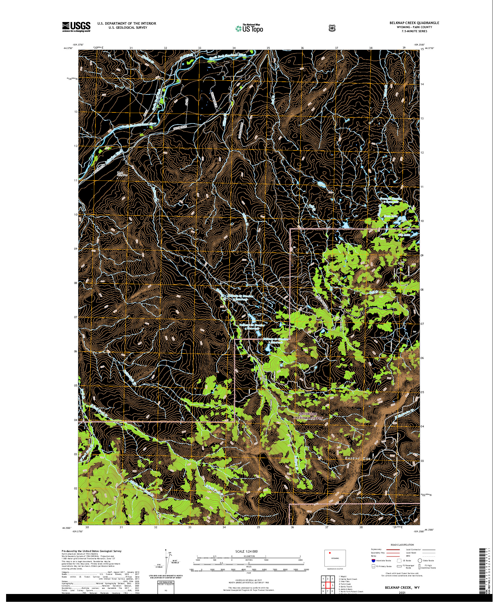 USGS US TOPO 7.5-MINUTE MAP FOR BELKNAP CREEK, WY 2021