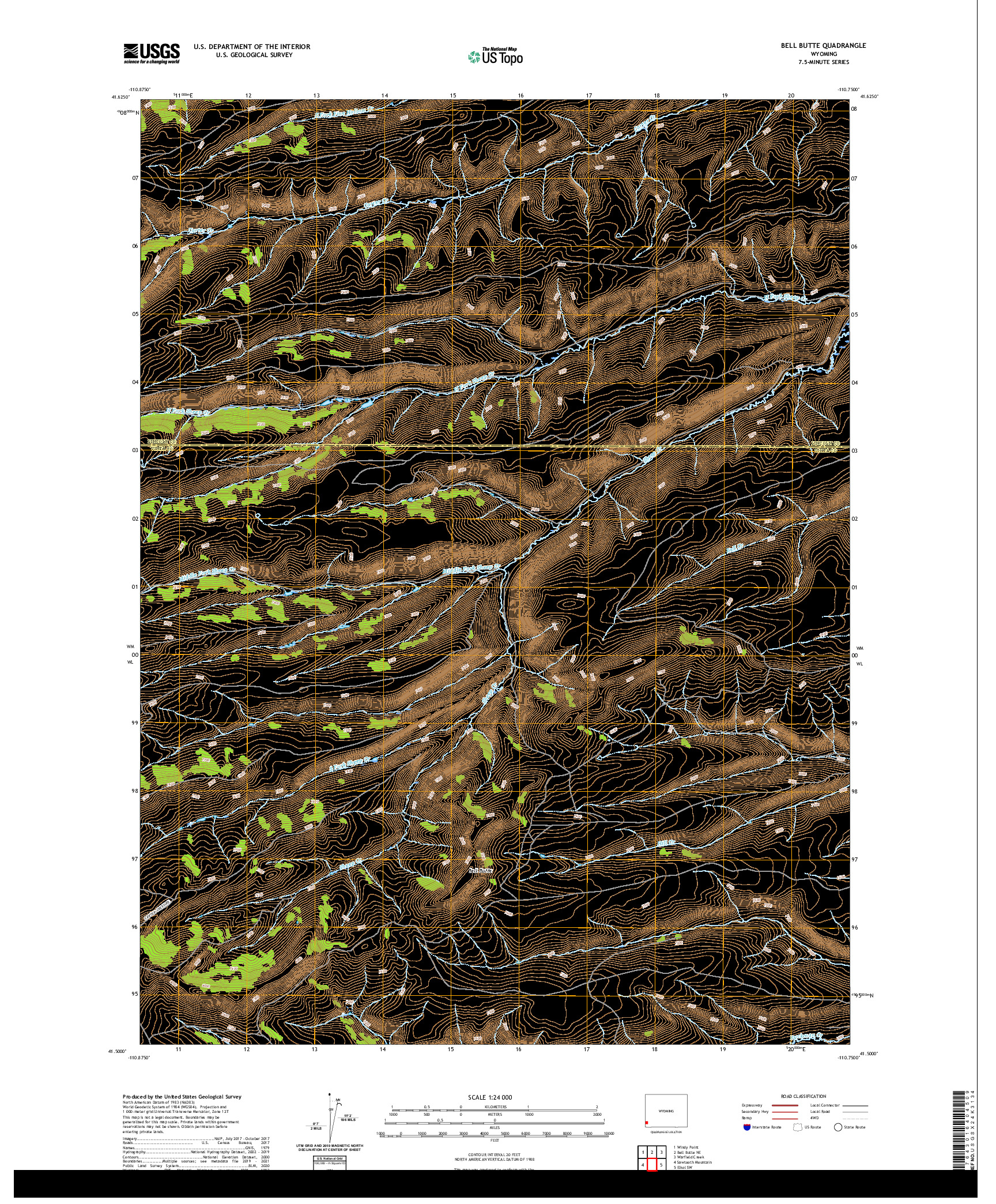 USGS US TOPO 7.5-MINUTE MAP FOR BELL BUTTE, WY 2021