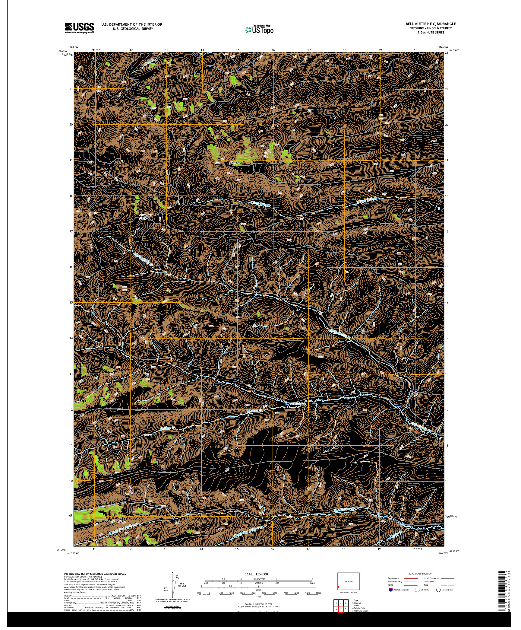 USGS US TOPO 7.5-MINUTE MAP FOR BELL BUTTE NE, WY 2021