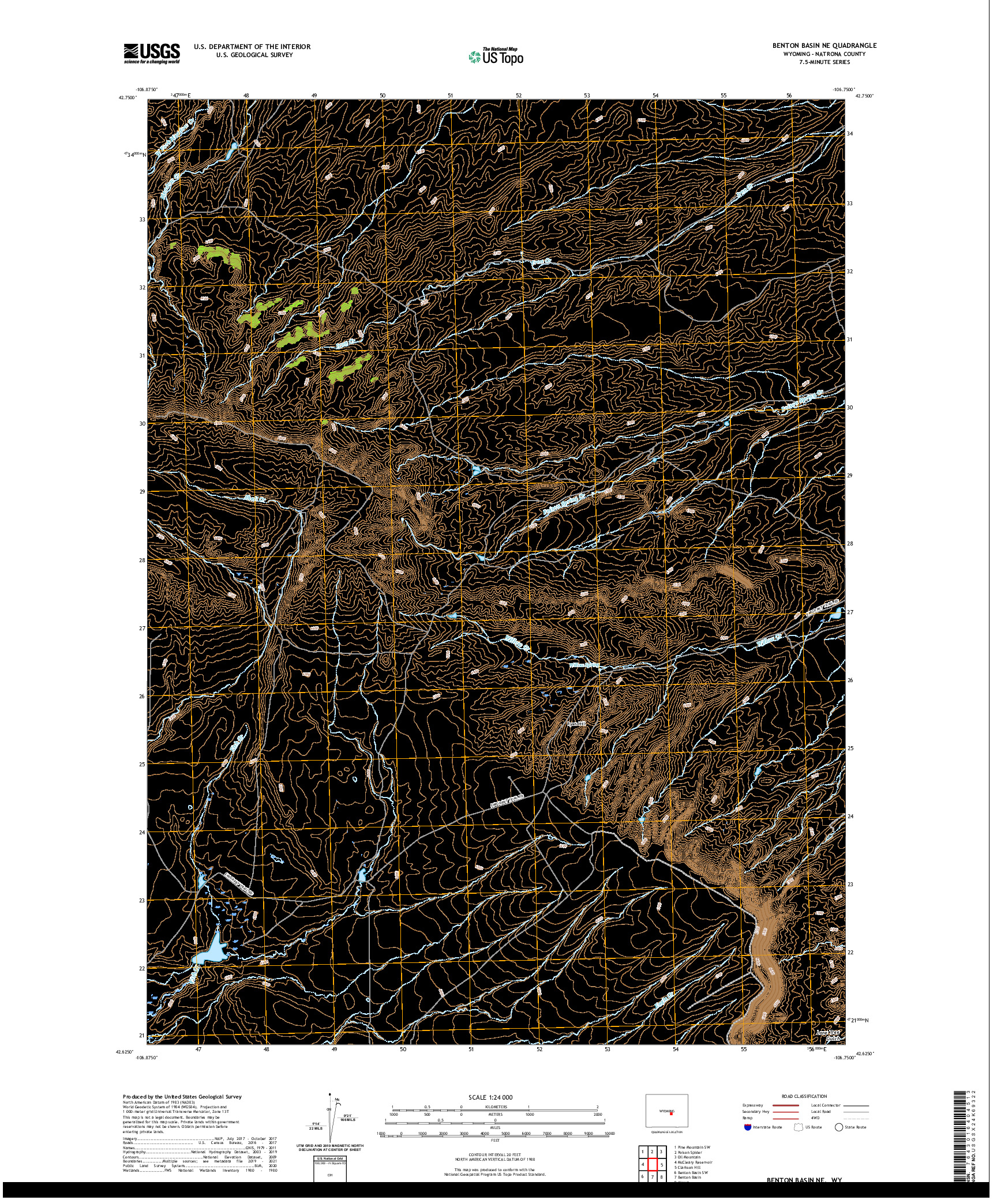 USGS US TOPO 7.5-MINUTE MAP FOR BENTON BASIN NE, WY 2021