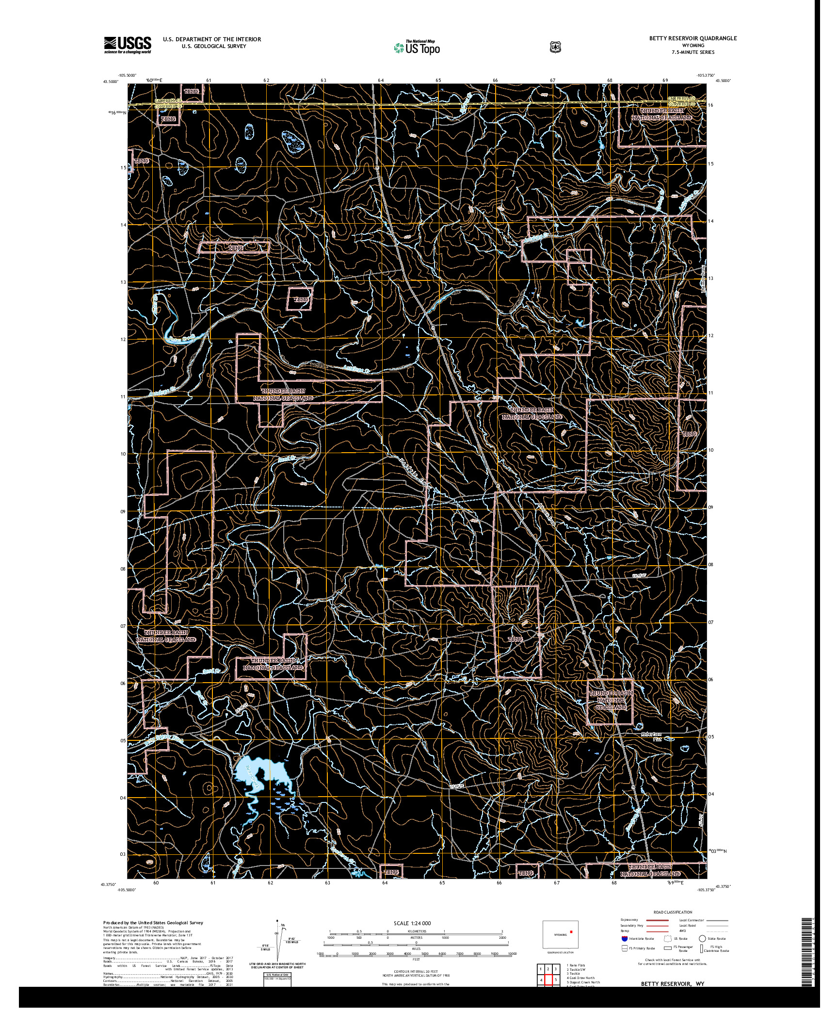 USGS US TOPO 7.5-MINUTE MAP FOR BETTY RESERVOIR, WY 2021
