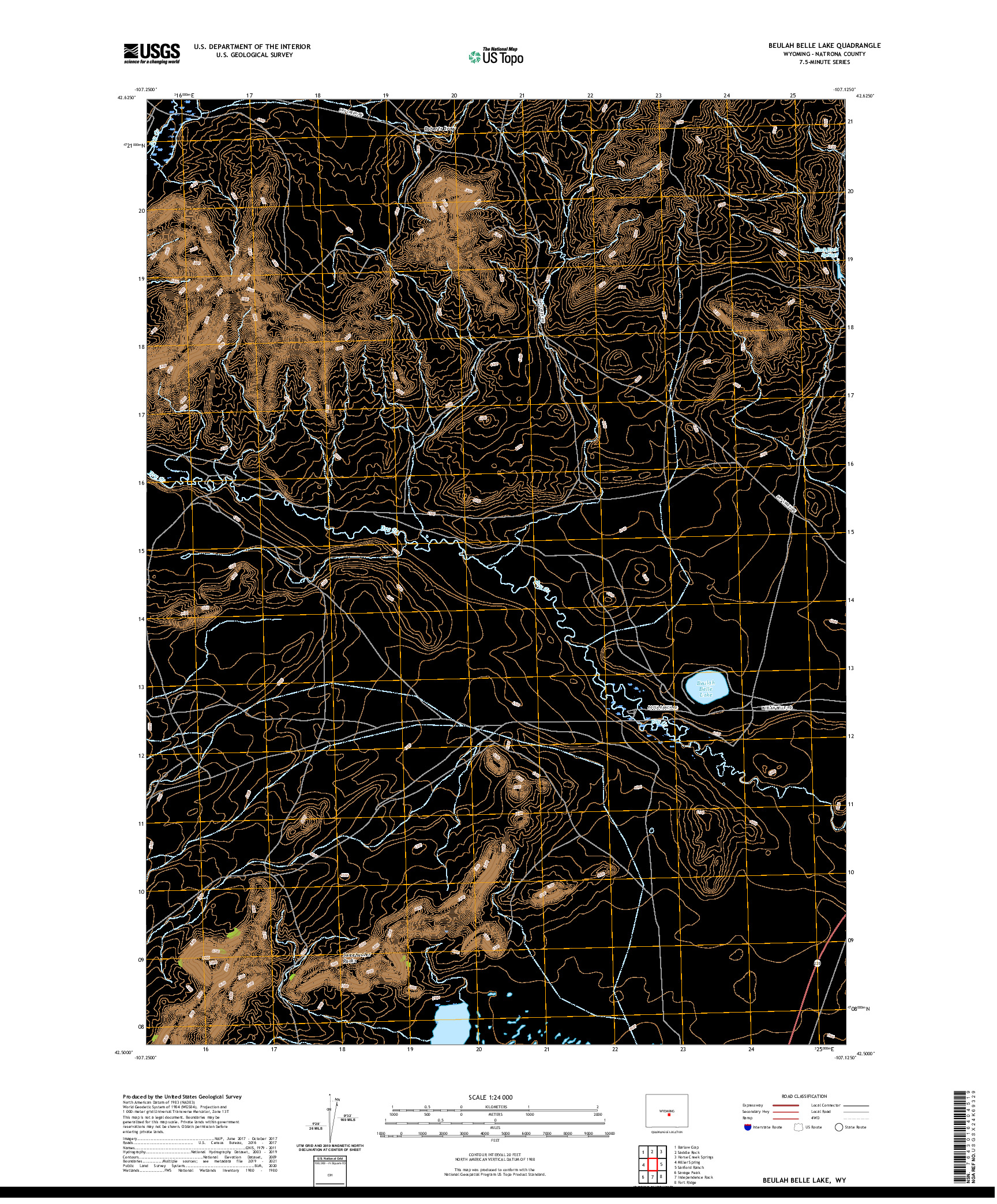 USGS US TOPO 7.5-MINUTE MAP FOR BEULAH BELLE LAKE, WY 2021