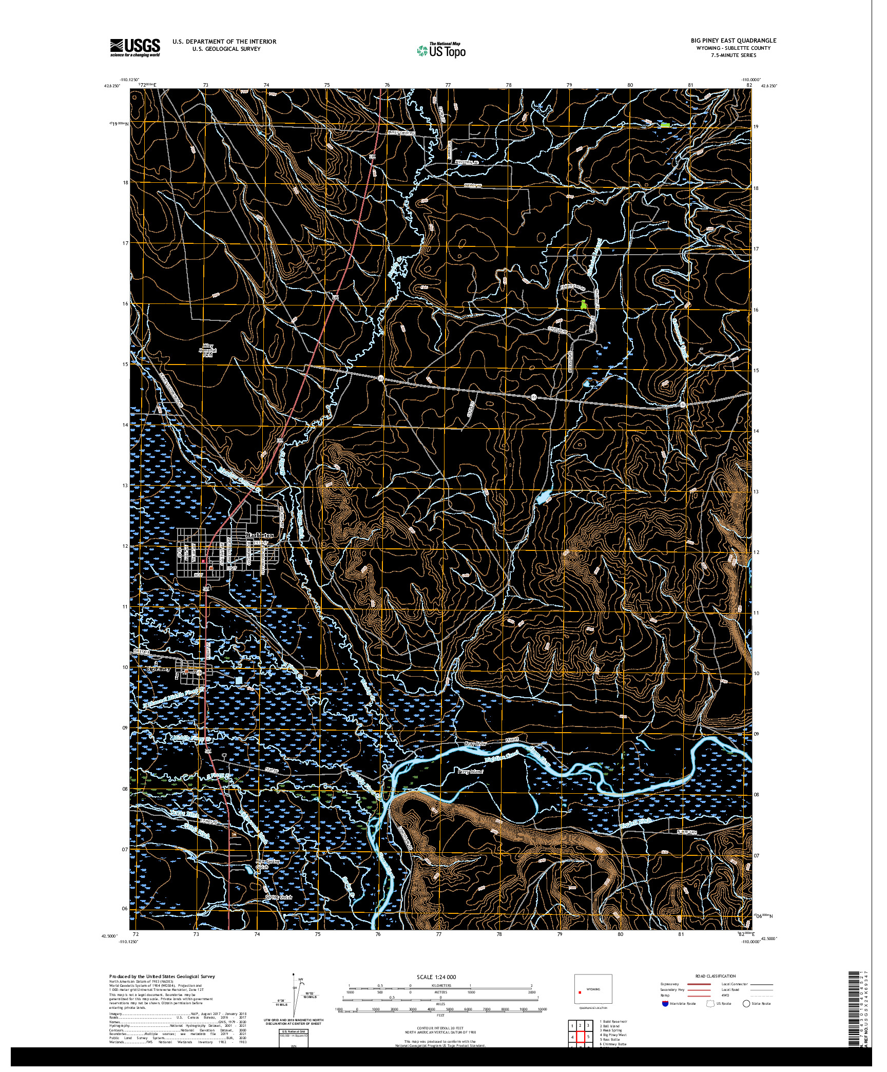 USGS US TOPO 7.5-MINUTE MAP FOR BIG PINEY EAST, WY 2021