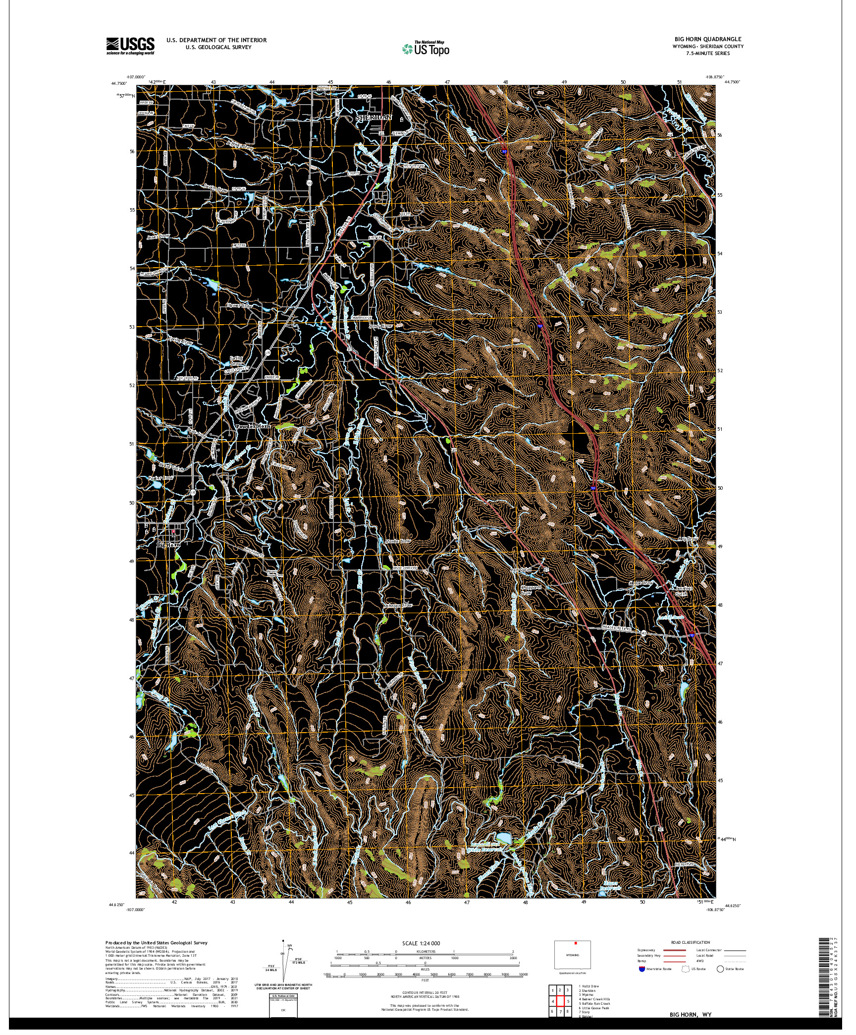 US TOPO 7.5-MINUTE MAP FOR BIG HORN, WY