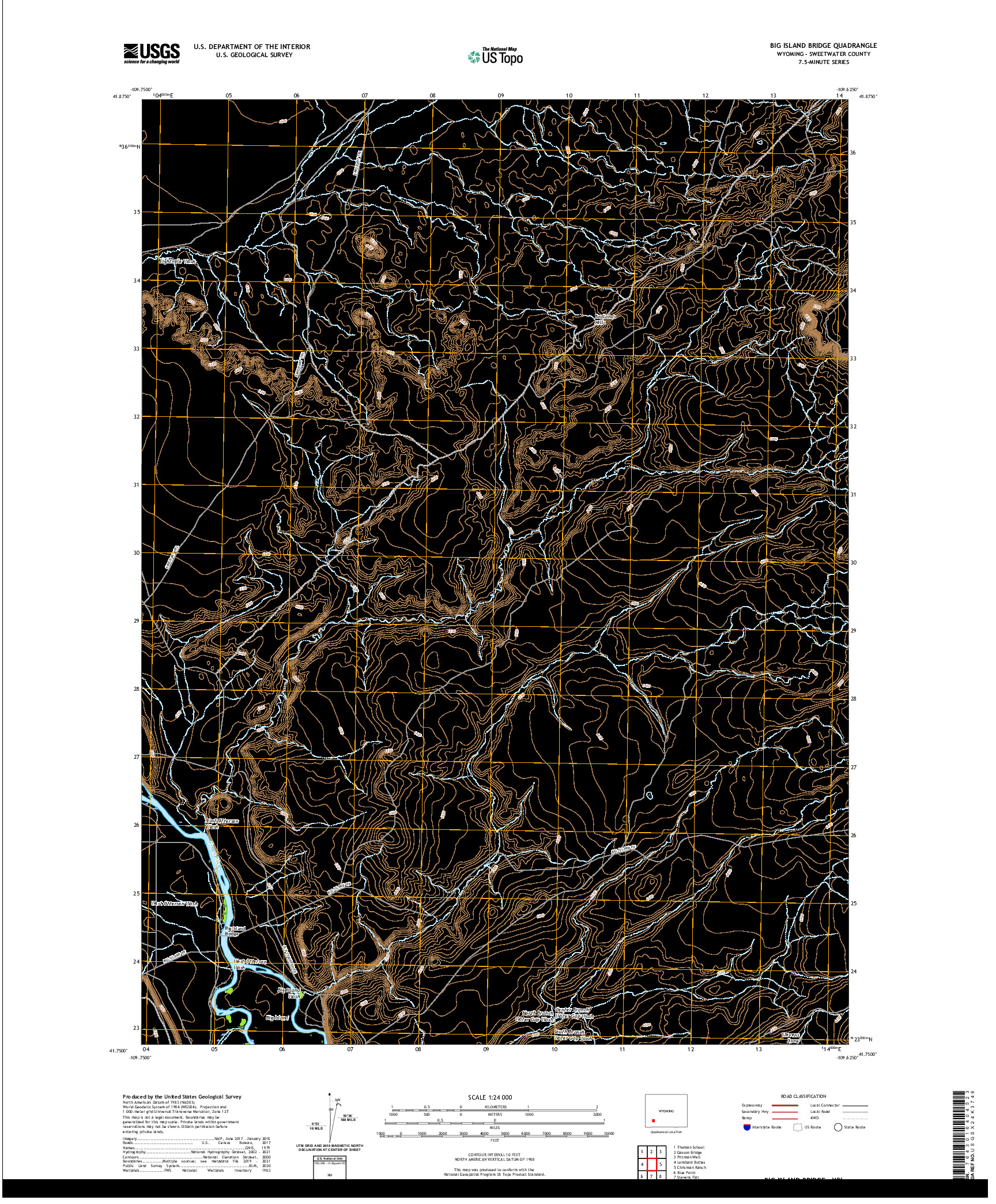 USGS US TOPO 7.5-MINUTE MAP FOR BIG ISLAND BRIDGE, WY 2021