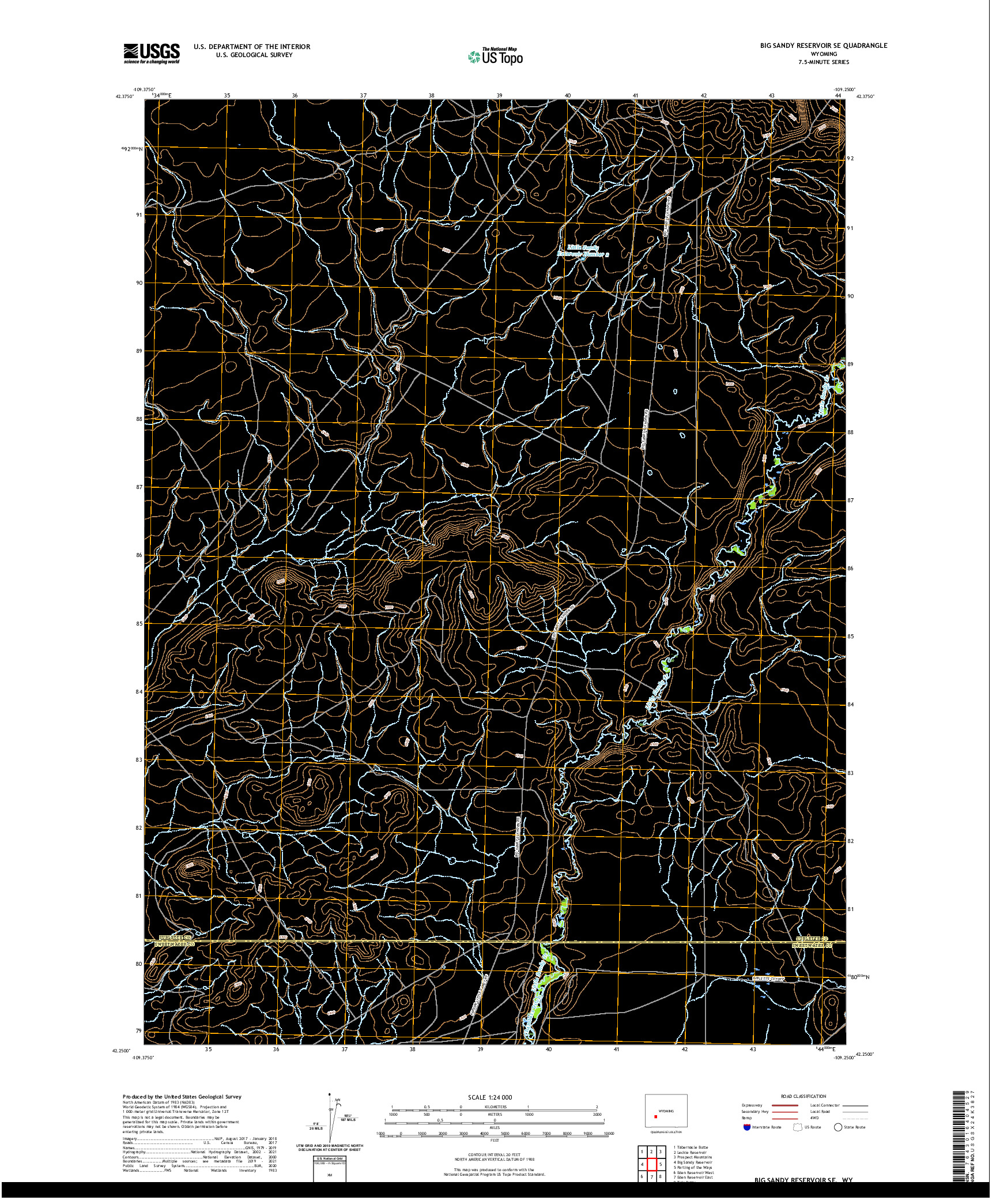 USGS US TOPO 7.5-MINUTE MAP FOR BIG SANDY RESERVOIR SE, WY 2021