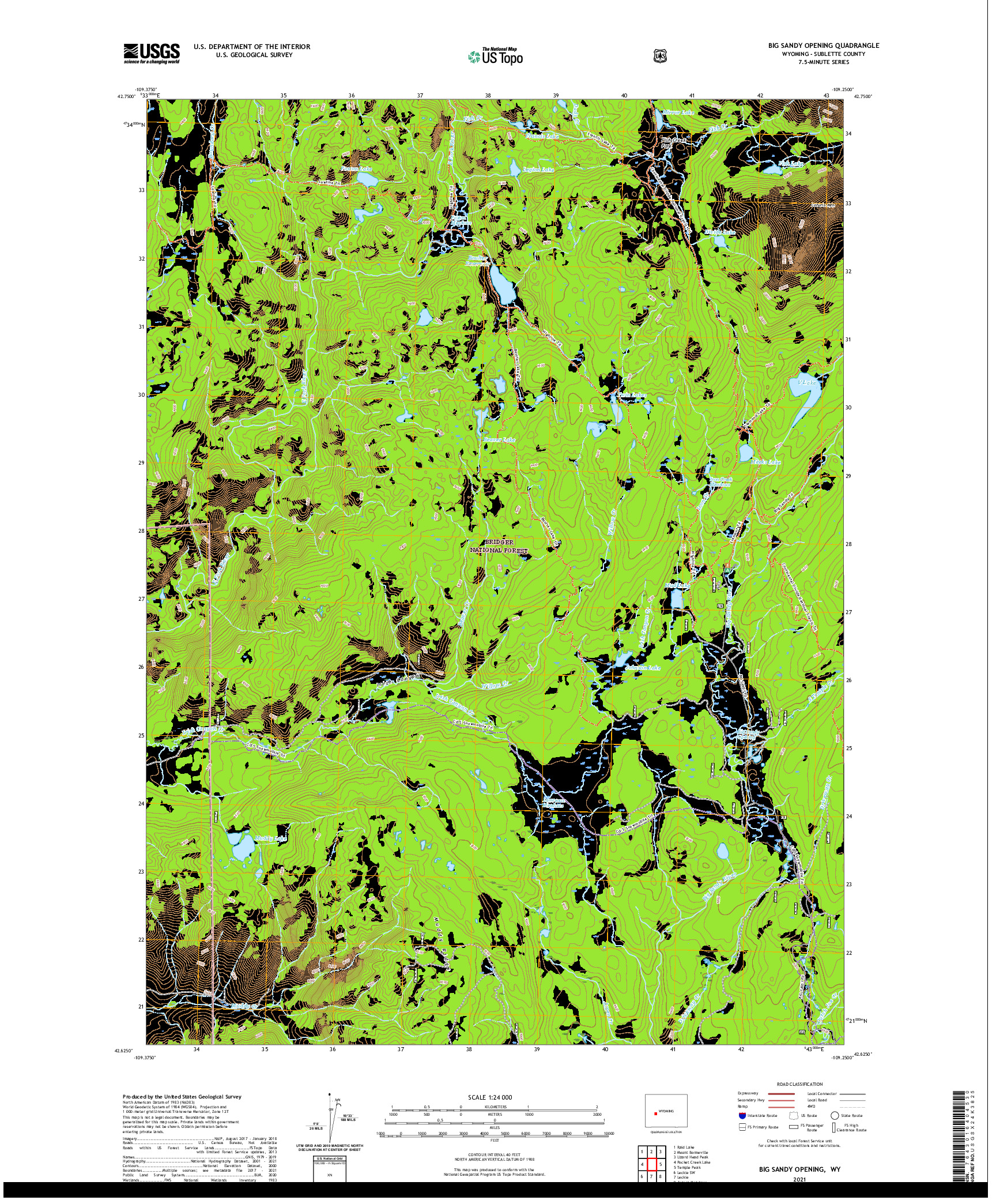 USGS US TOPO 7.5-MINUTE MAP FOR BIG SANDY OPENING, WY 2021