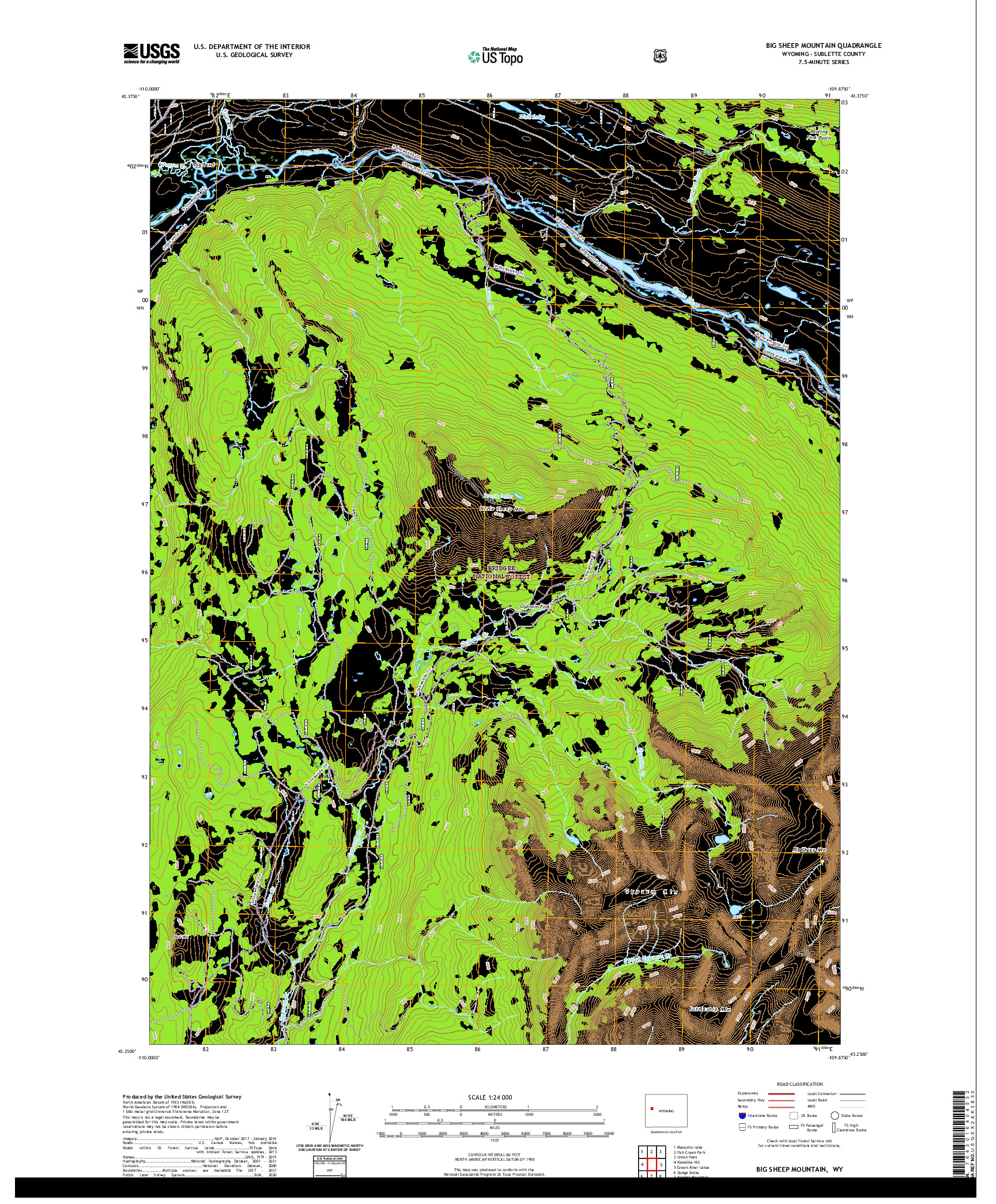 USGS US TOPO 7.5-MINUTE MAP FOR BIG SHEEP MOUNTAIN, WY 2021