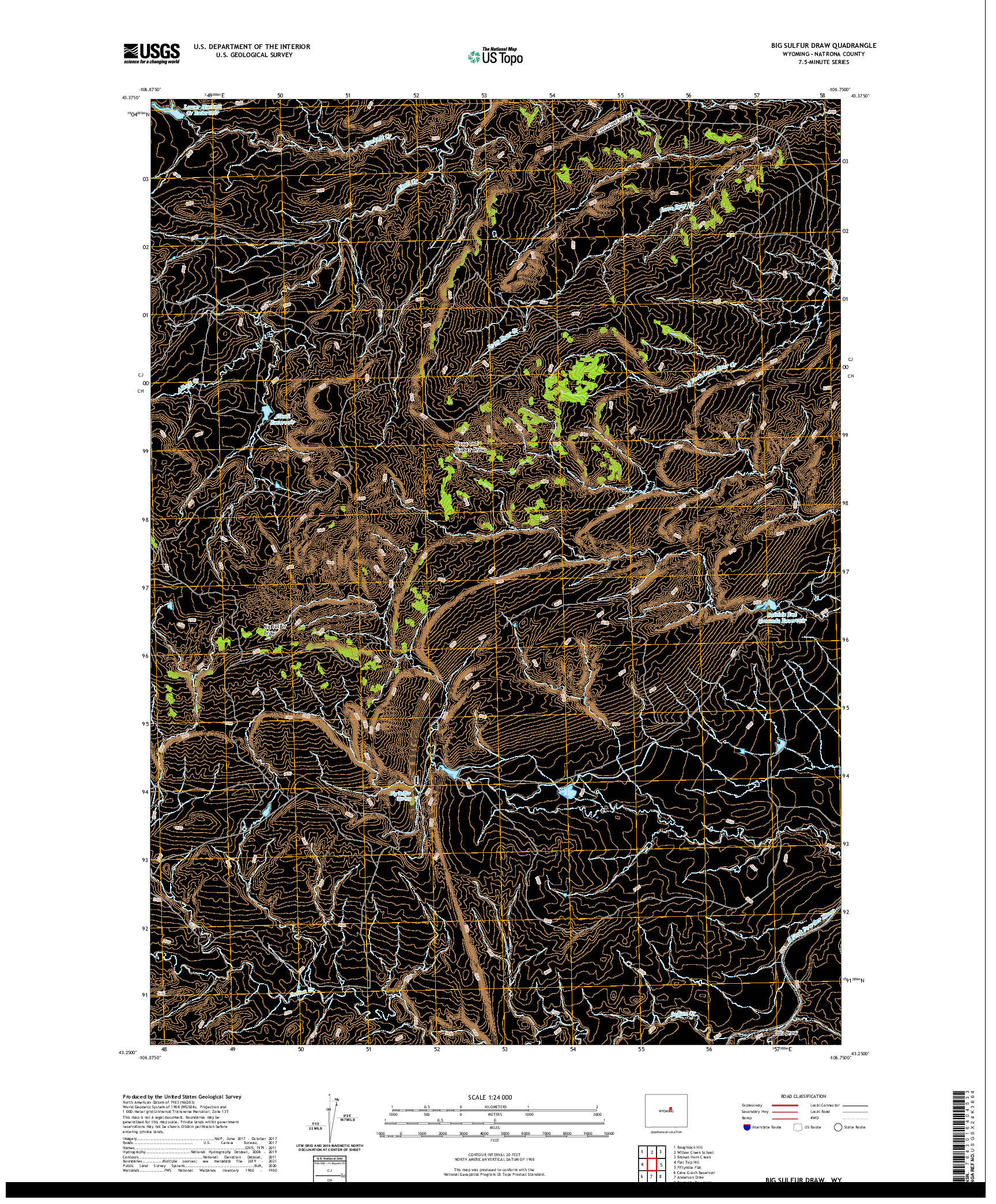 USGS US TOPO 7.5-MINUTE MAP FOR BIG SULFUR DRAW, WY 2021