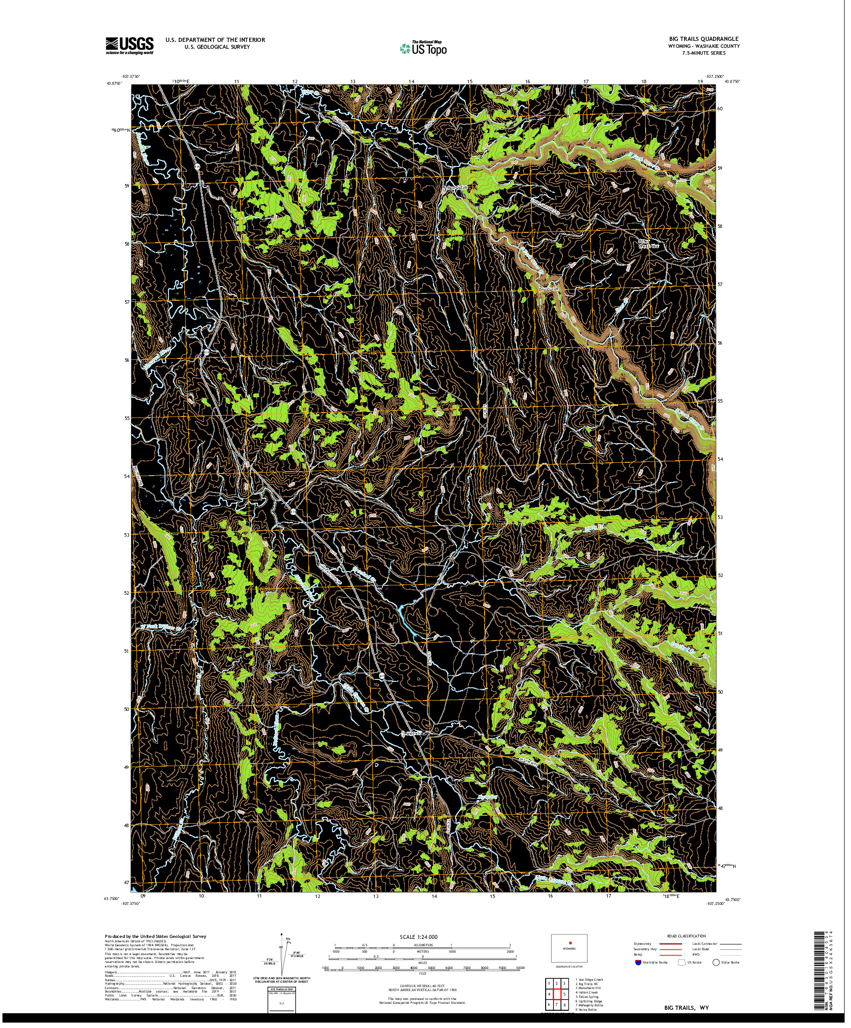 USGS US TOPO 7.5-MINUTE MAP FOR BIG TRAILS, WY 2021