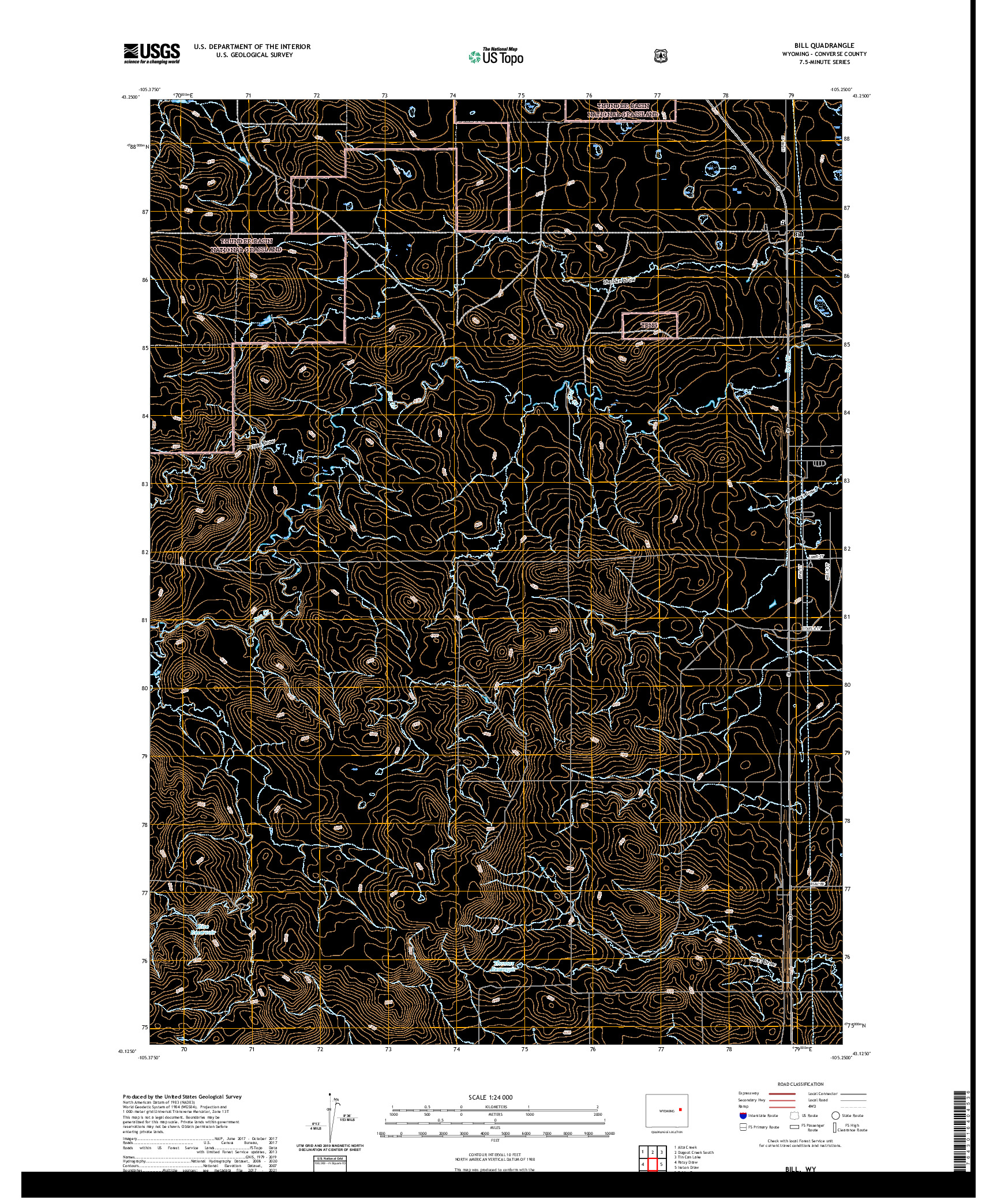 USGS US TOPO 7.5-MINUTE MAP FOR BILL, WY 2021