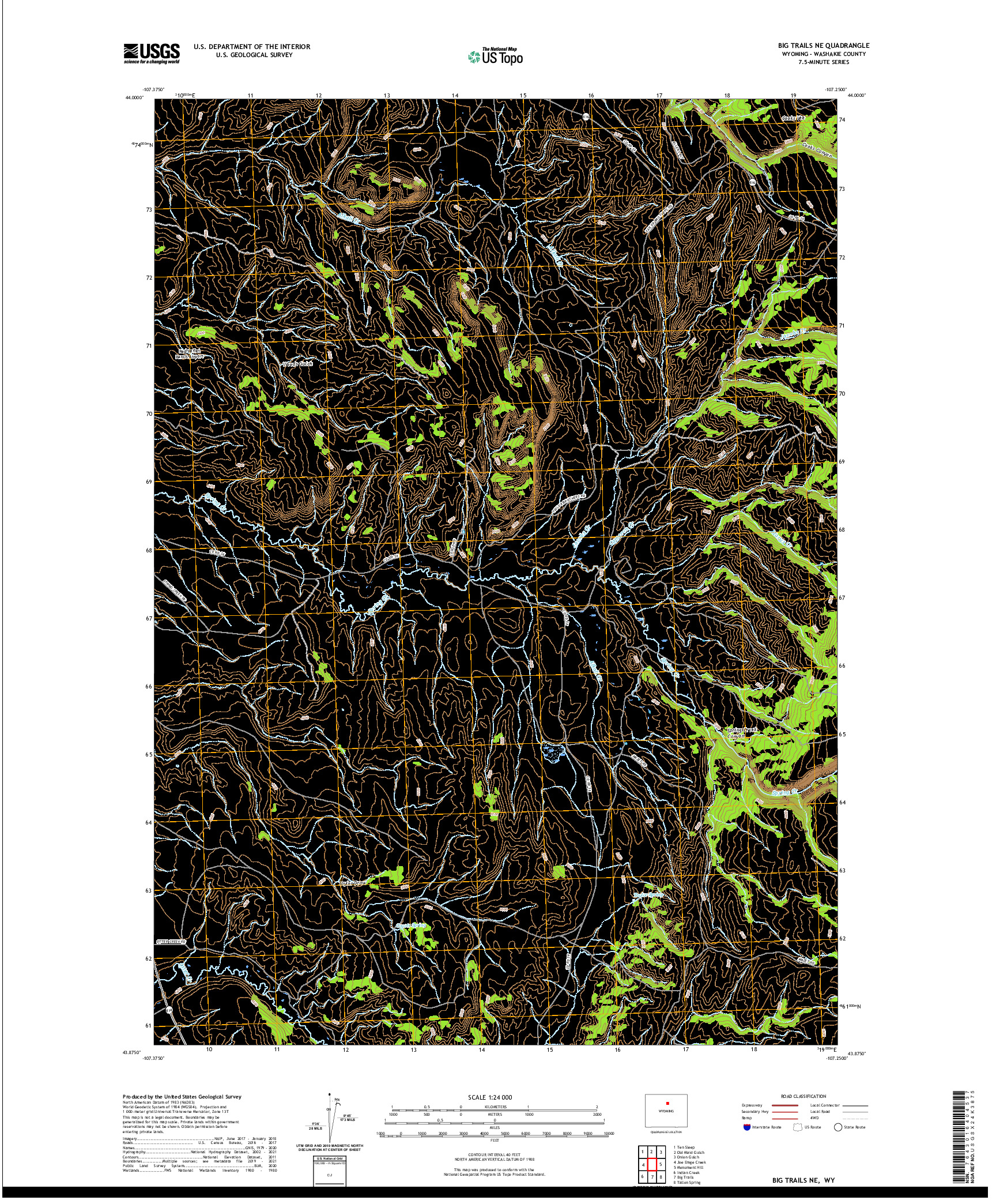 USGS US TOPO 7.5-MINUTE MAP FOR BIG TRAILS NE, WY 2021