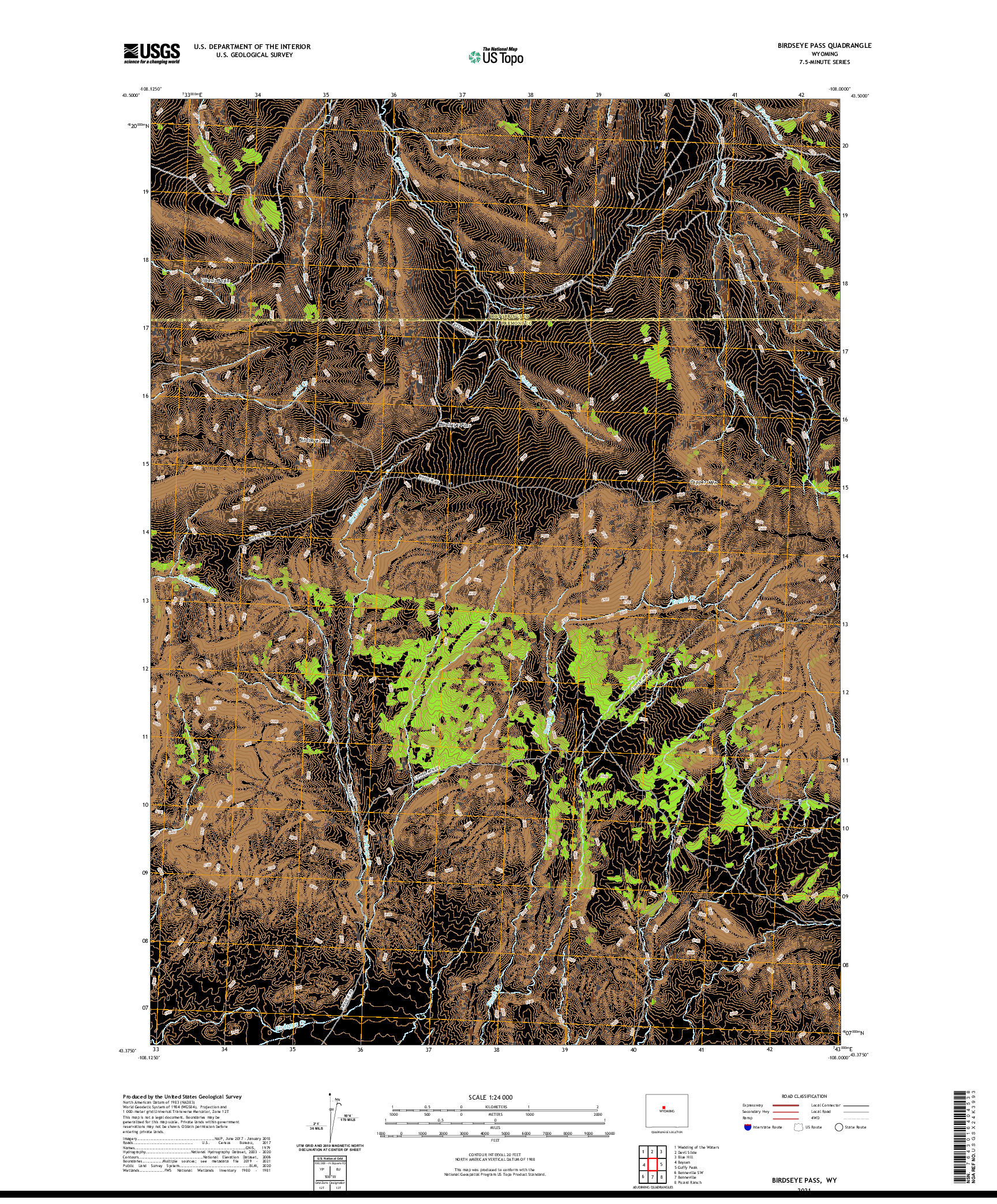 USGS US TOPO 7.5-MINUTE MAP FOR BIRDSEYE PASS, WY 2021