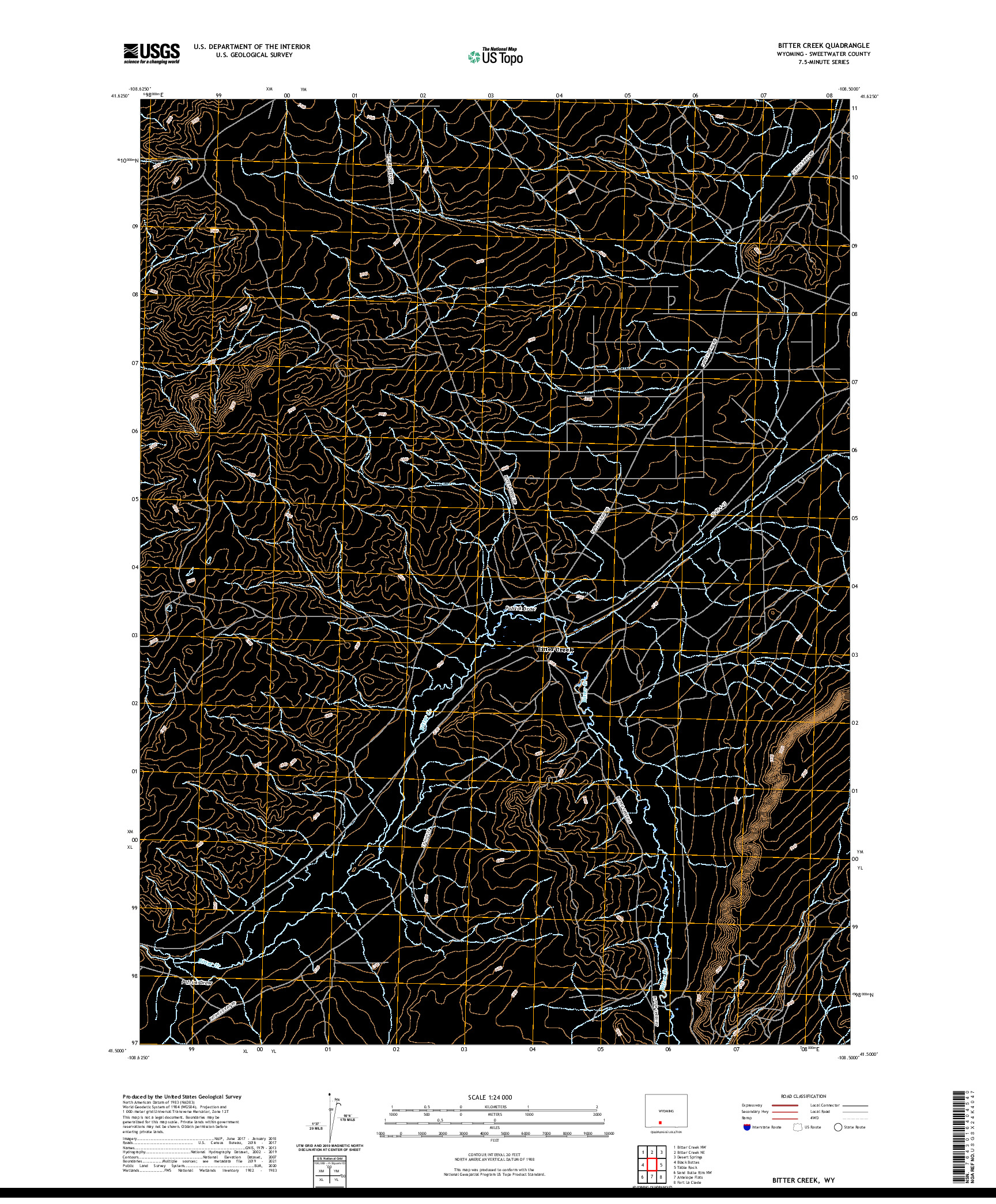 USGS US TOPO 7.5-MINUTE MAP FOR BITTER CREEK, WY 2021