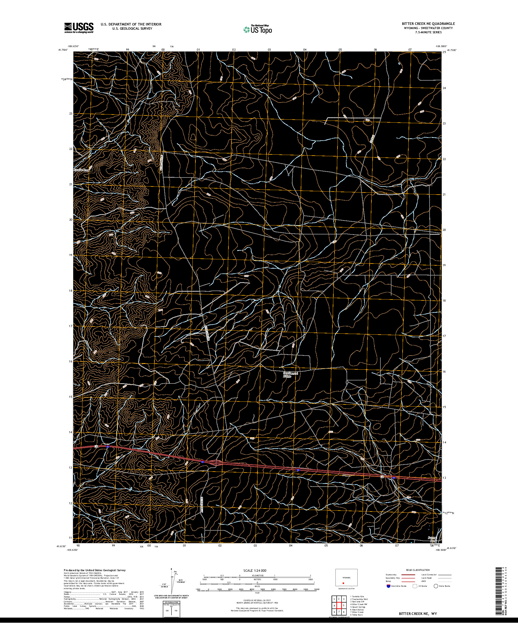 USGS US TOPO 7.5-MINUTE MAP FOR BITTER CREEK NE, WY 2021