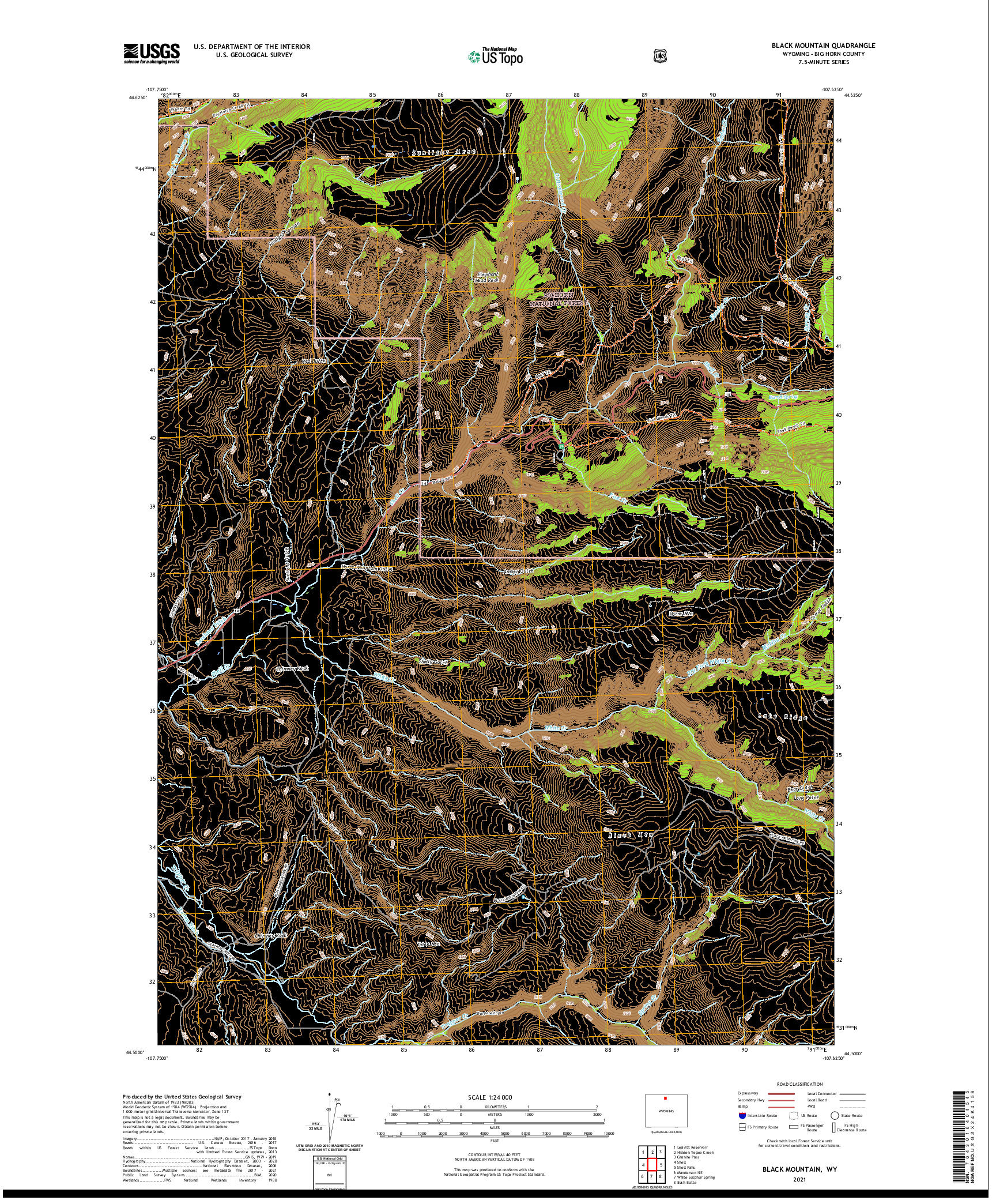 USGS US TOPO 7.5-MINUTE MAP FOR BLACK MOUNTAIN, WY 2021