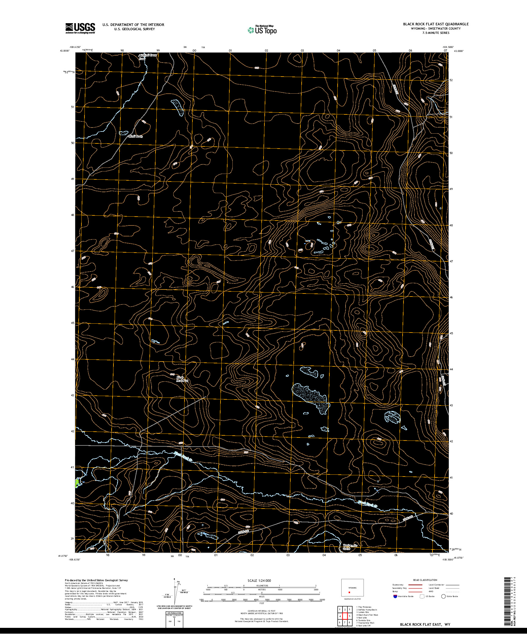 USGS US TOPO 7.5-MINUTE MAP FOR BLACK ROCK FLAT EAST, WY 2021