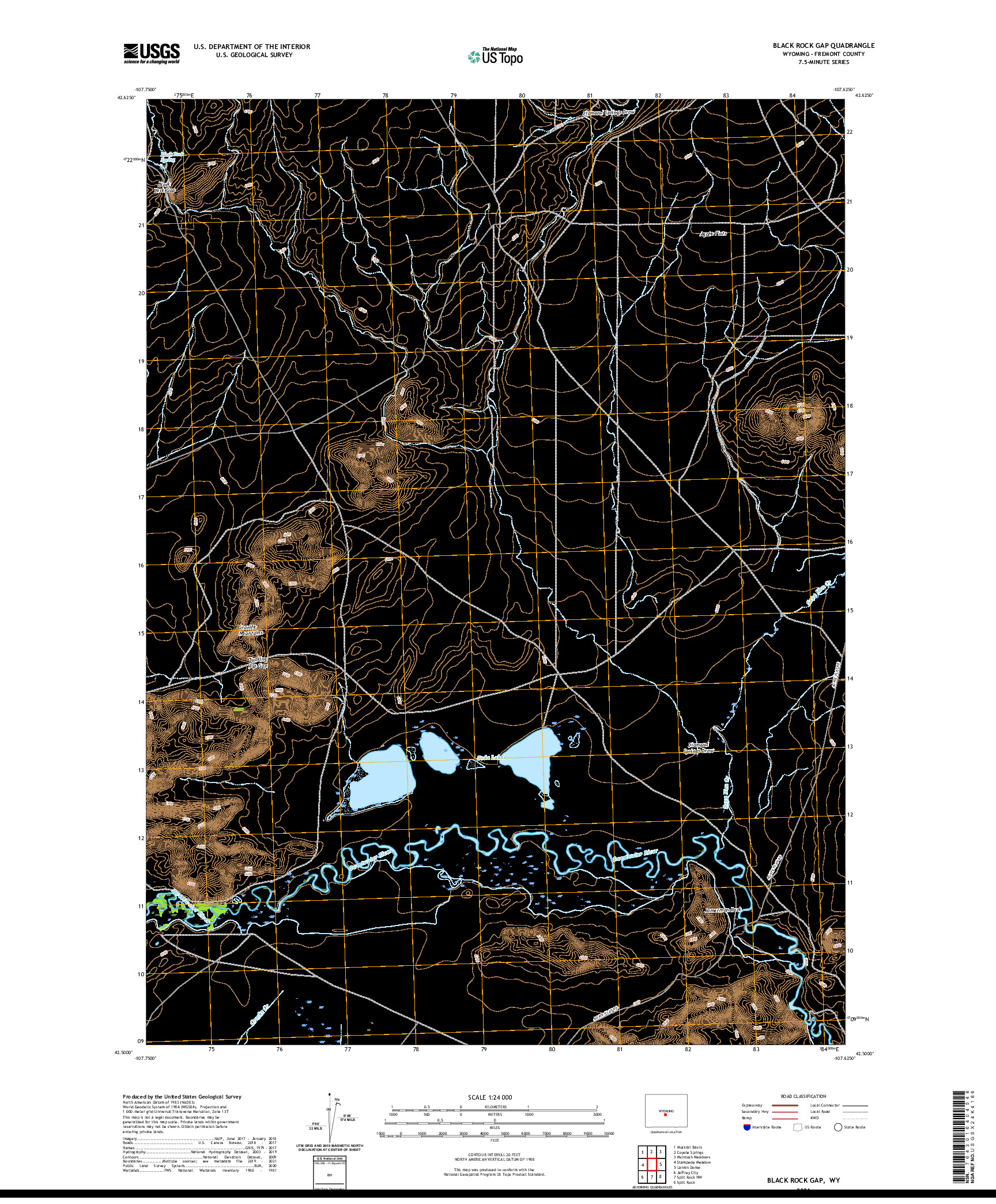 USGS US TOPO 7.5-MINUTE MAP FOR BLACK ROCK GAP, WY 2021