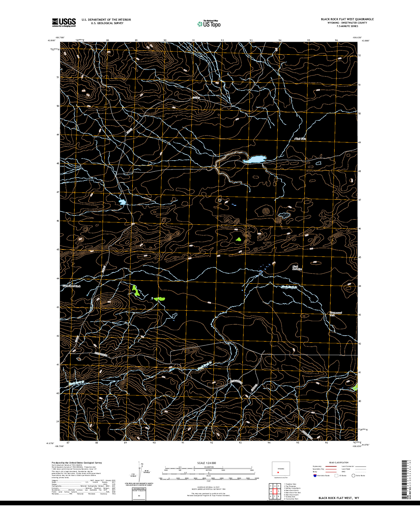 USGS US TOPO 7.5-MINUTE MAP FOR BLACK ROCK FLAT WEST, WY 2021