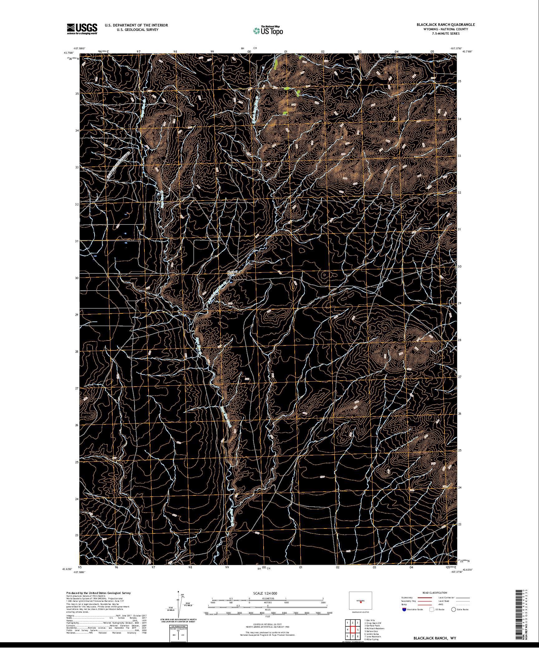USGS US TOPO 7.5-MINUTE MAP FOR BLACKJACK RANCH, WY 2021