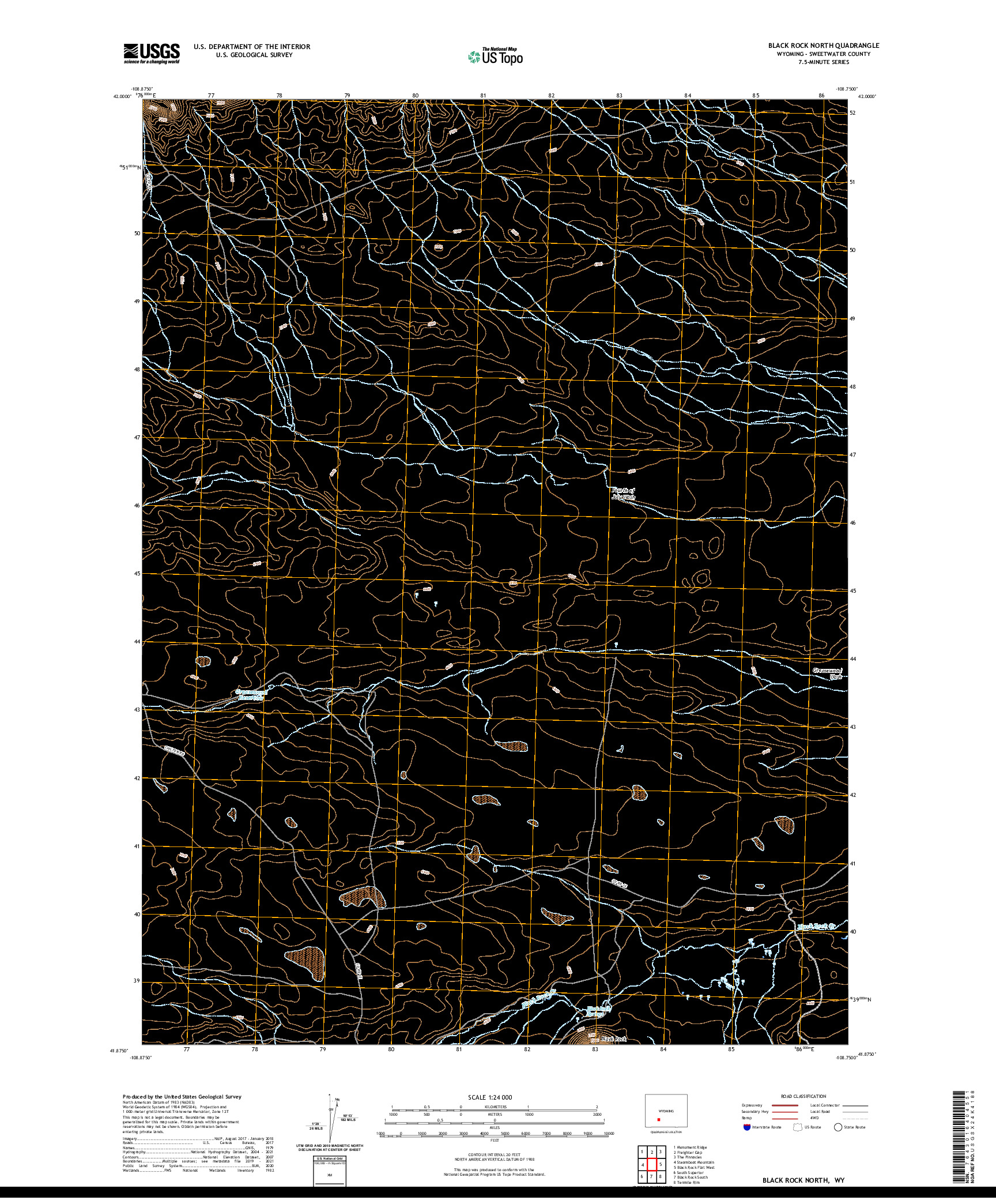 USGS US TOPO 7.5-MINUTE MAP FOR BLACK ROCK NORTH, WY 2021