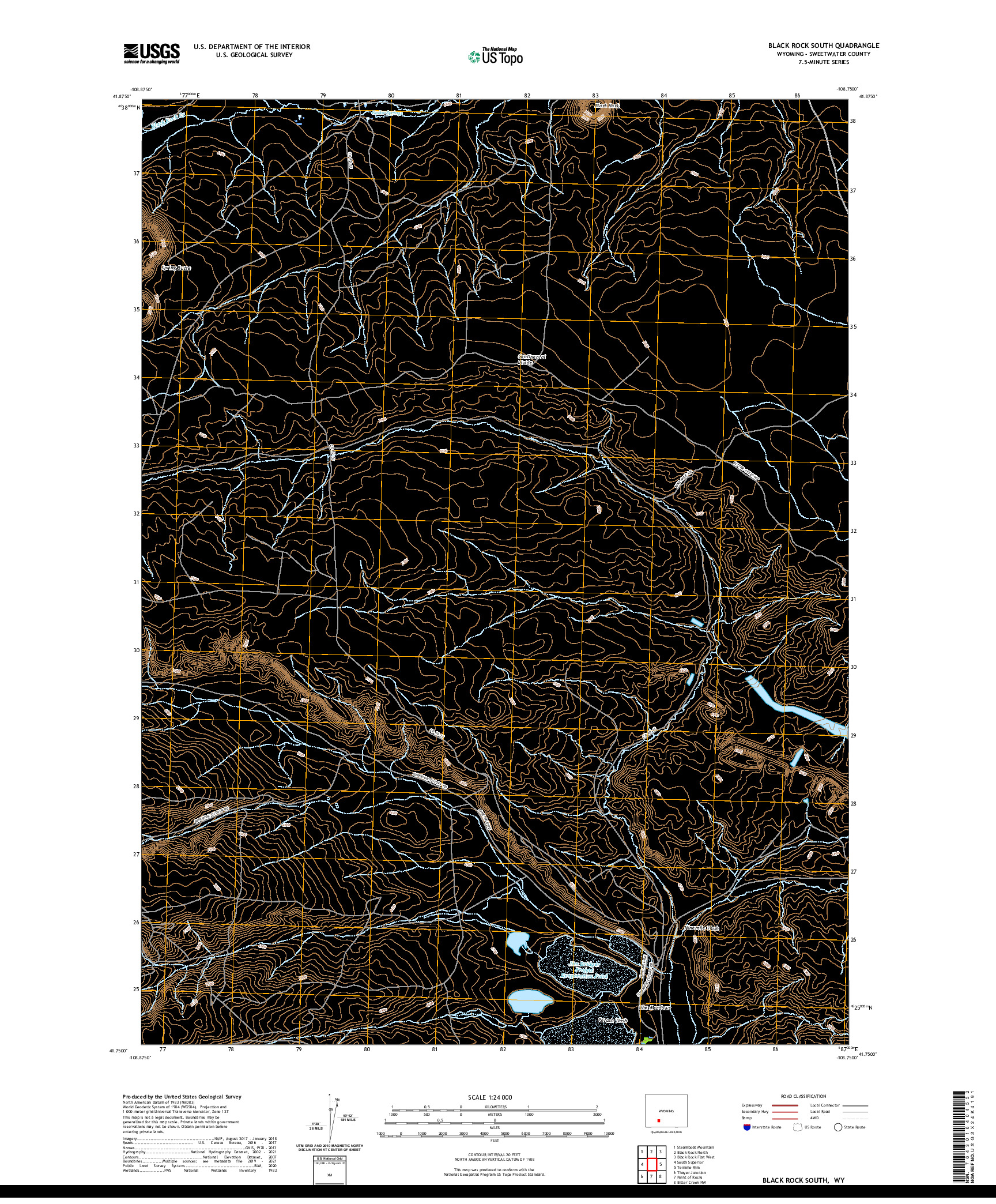 USGS US TOPO 7.5-MINUTE MAP FOR BLACK ROCK SOUTH, WY 2021