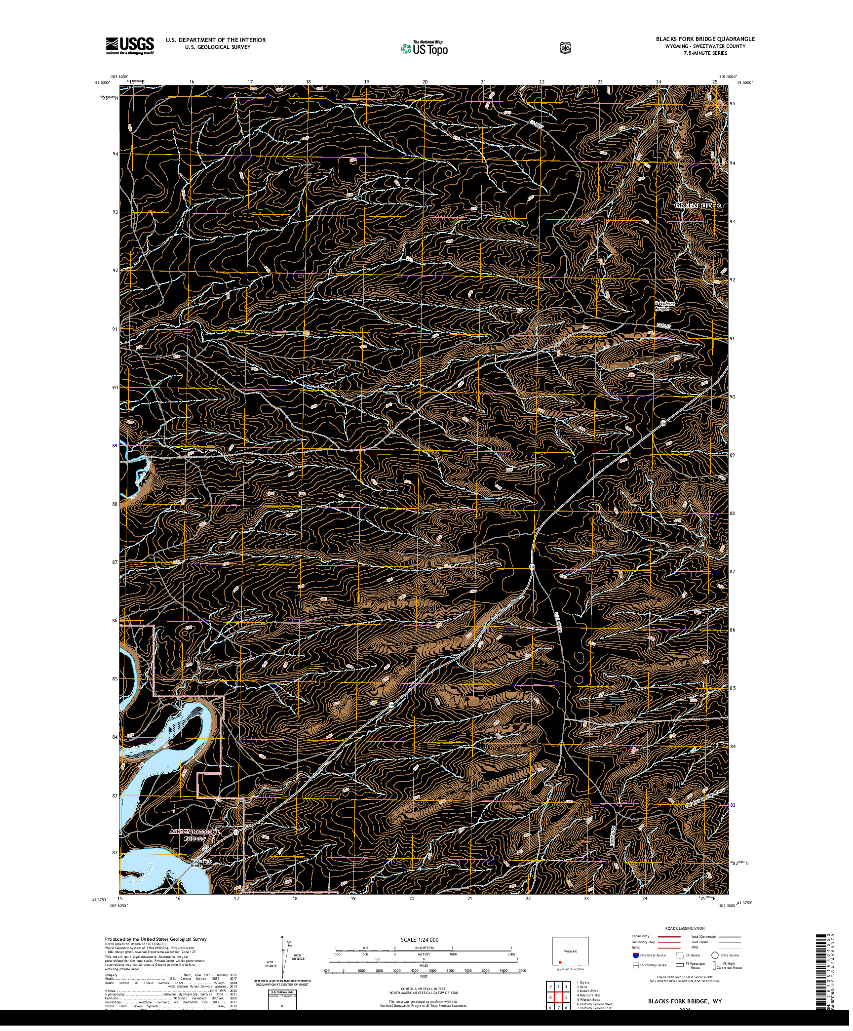 USGS US TOPO 7.5-MINUTE MAP FOR BLACKS FORK BRIDGE, WY 2021