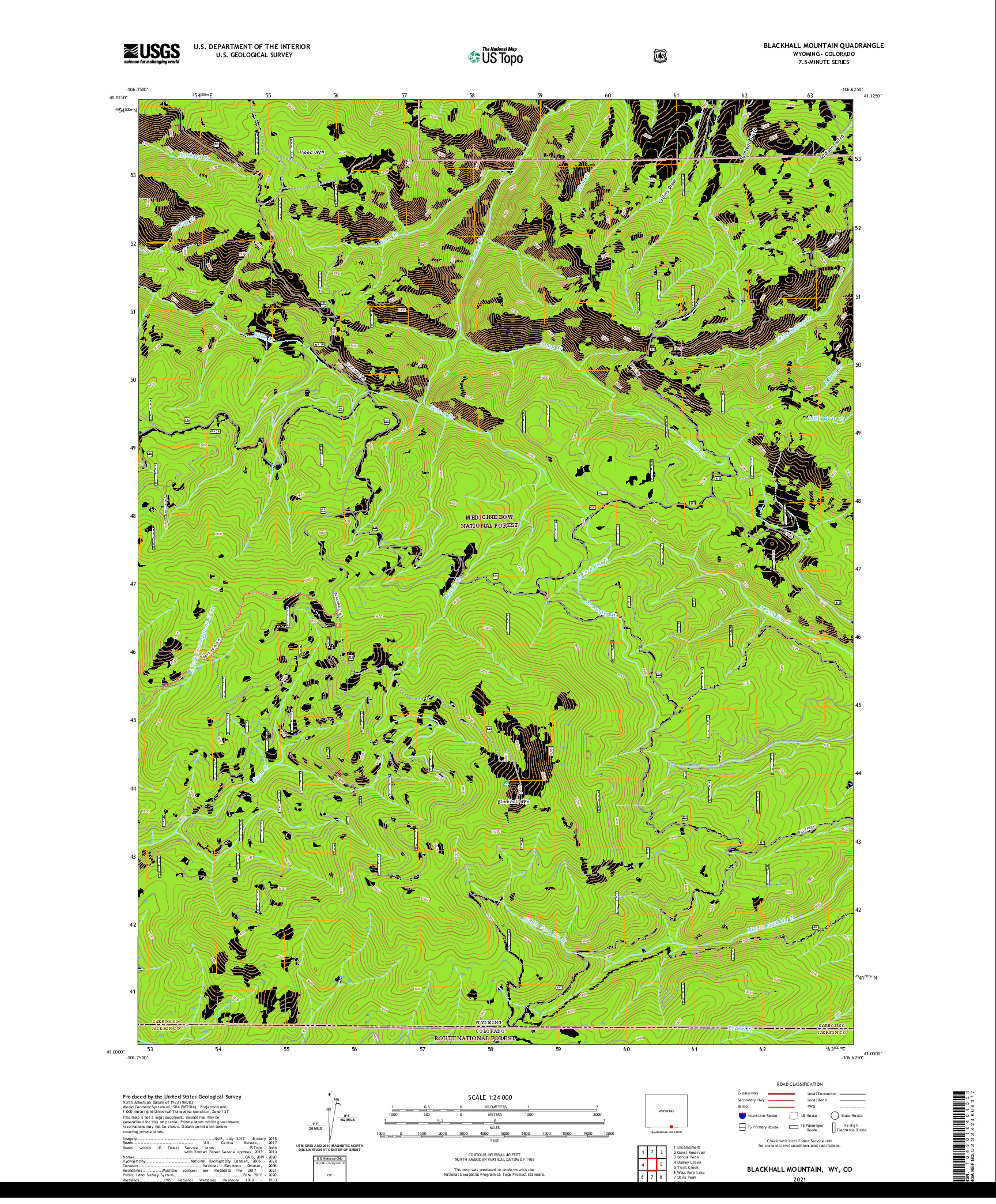 USGS US TOPO 7.5-MINUTE MAP FOR BLACKHALL MOUNTAIN, WY,CO 2021