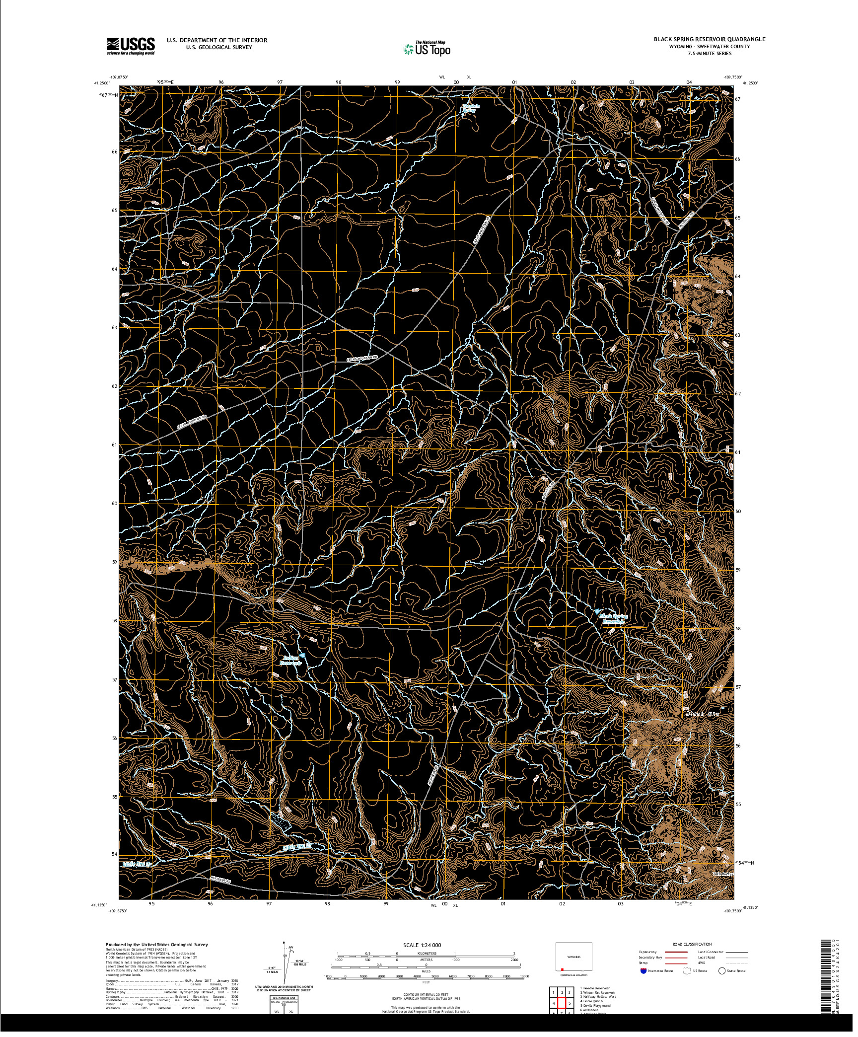 USGS US TOPO 7.5-MINUTE MAP FOR BLACK SPRING RESERVOIR, WY 2021