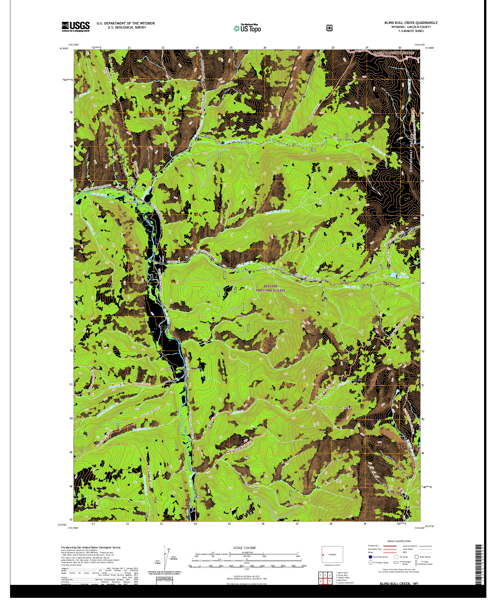 USGS US TOPO 7.5-MINUTE MAP FOR BLIND BULL CREEK, WY 2021