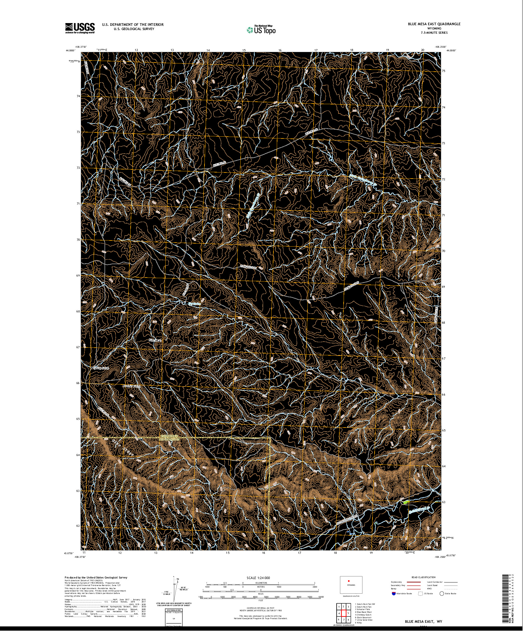 USGS US TOPO 7.5-MINUTE MAP FOR BLUE MESA EAST, WY 2021