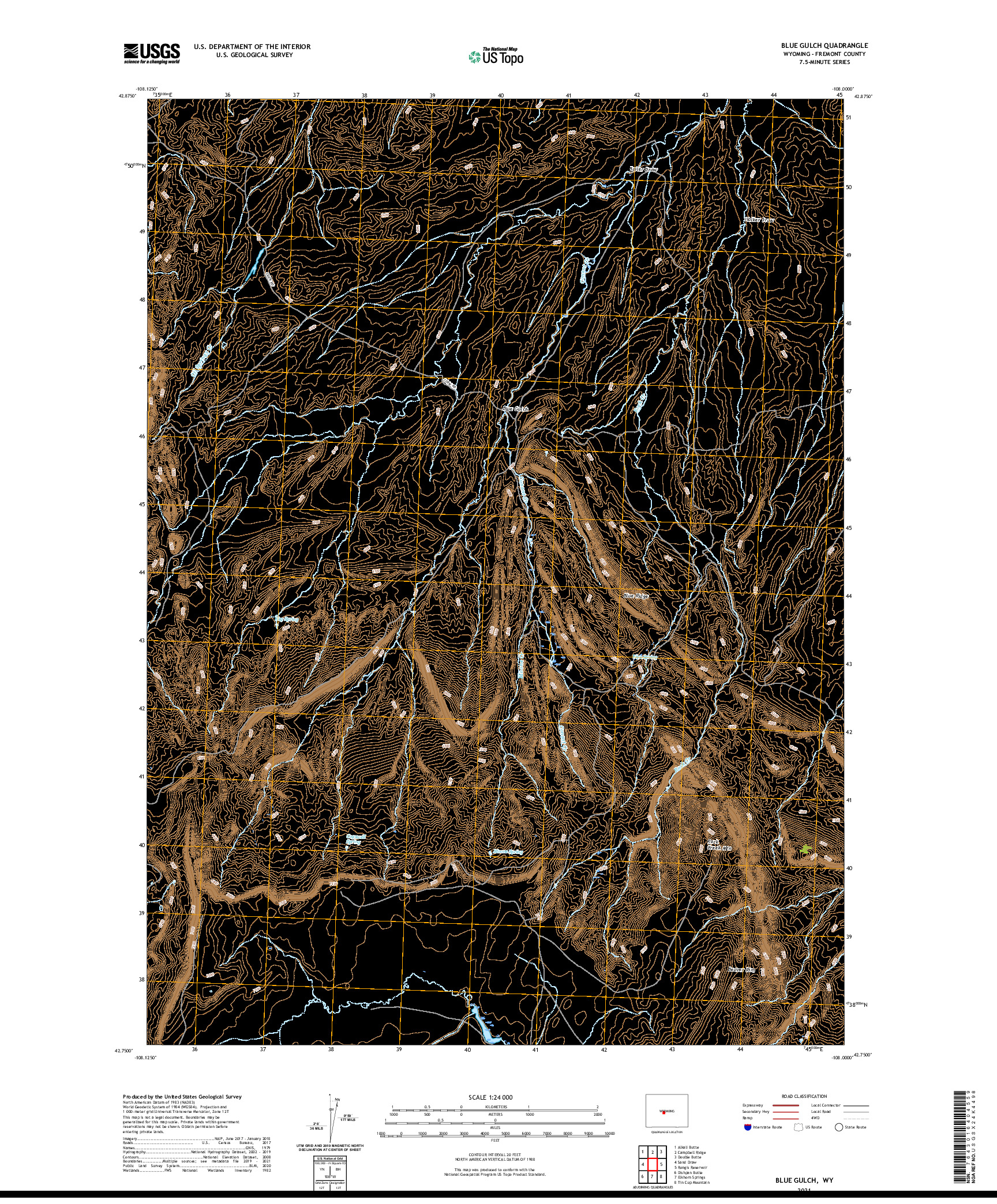 USGS US TOPO 7.5-MINUTE MAP FOR BLUE GULCH, WY 2021