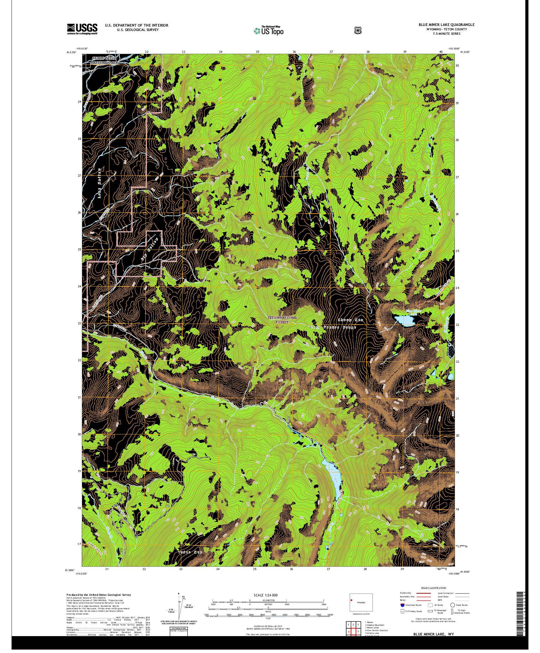 USGS US TOPO 7.5-MINUTE MAP FOR BLUE MINER LAKE, WY 2021