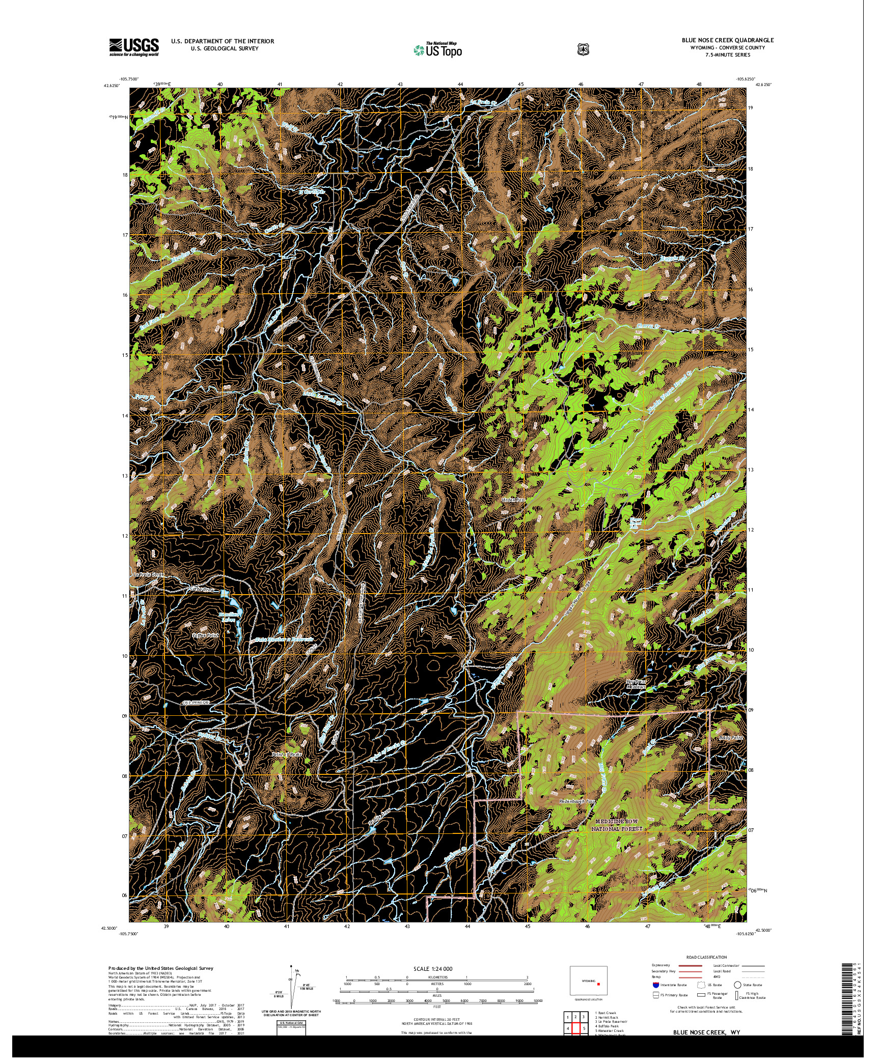 USGS US TOPO 7.5-MINUTE MAP FOR BLUE NOSE CREEK, WY 2021